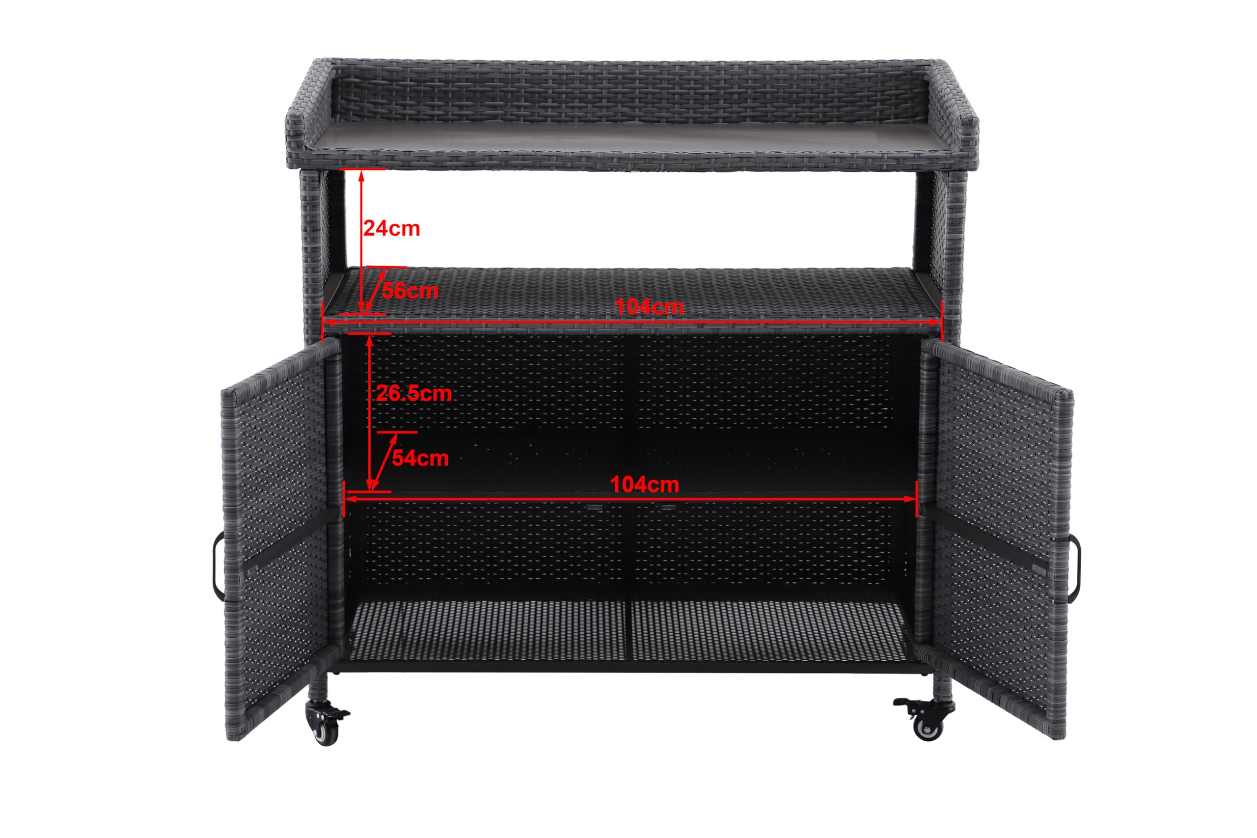 METRO Professional Carrello di Servizio con Armadietto Balsario, alluminio/PE rattan, 112 x 56 cm, Grigio Pietra
