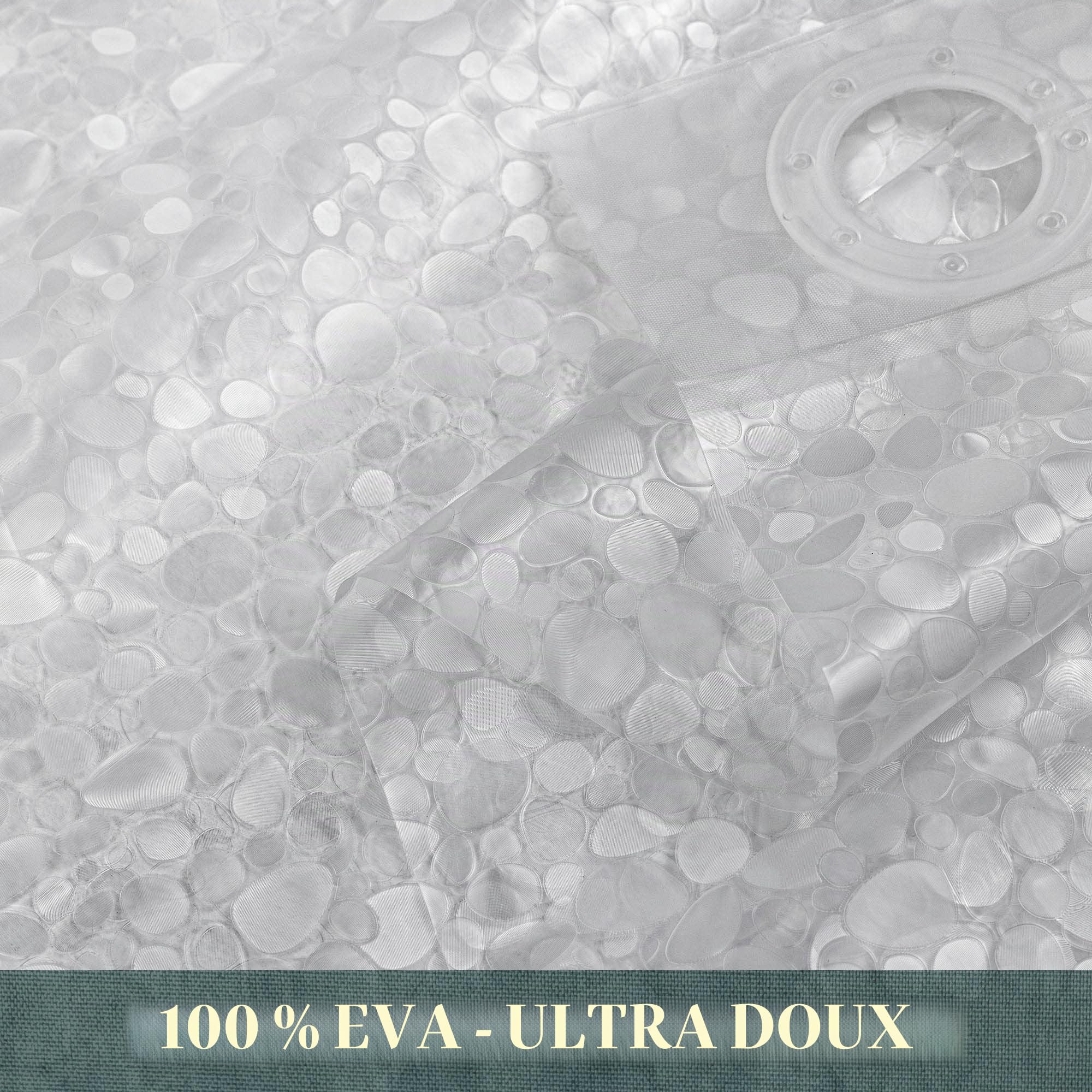 Rideau de douche ou doublure en PEVA sans crochet très résistant 8G, sans crochets nécessaires, en plastique imperméable sans PVC, taille standard 180 x 188 cm, motifs galets