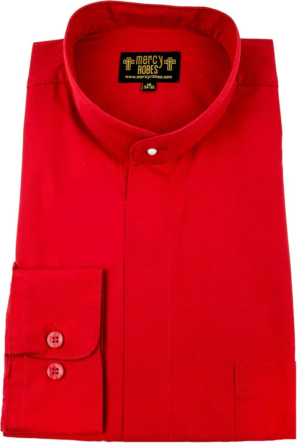 Mens RED Purple Long Sleeve Standard Cuff Full Neckband Collar Clergy Shirt