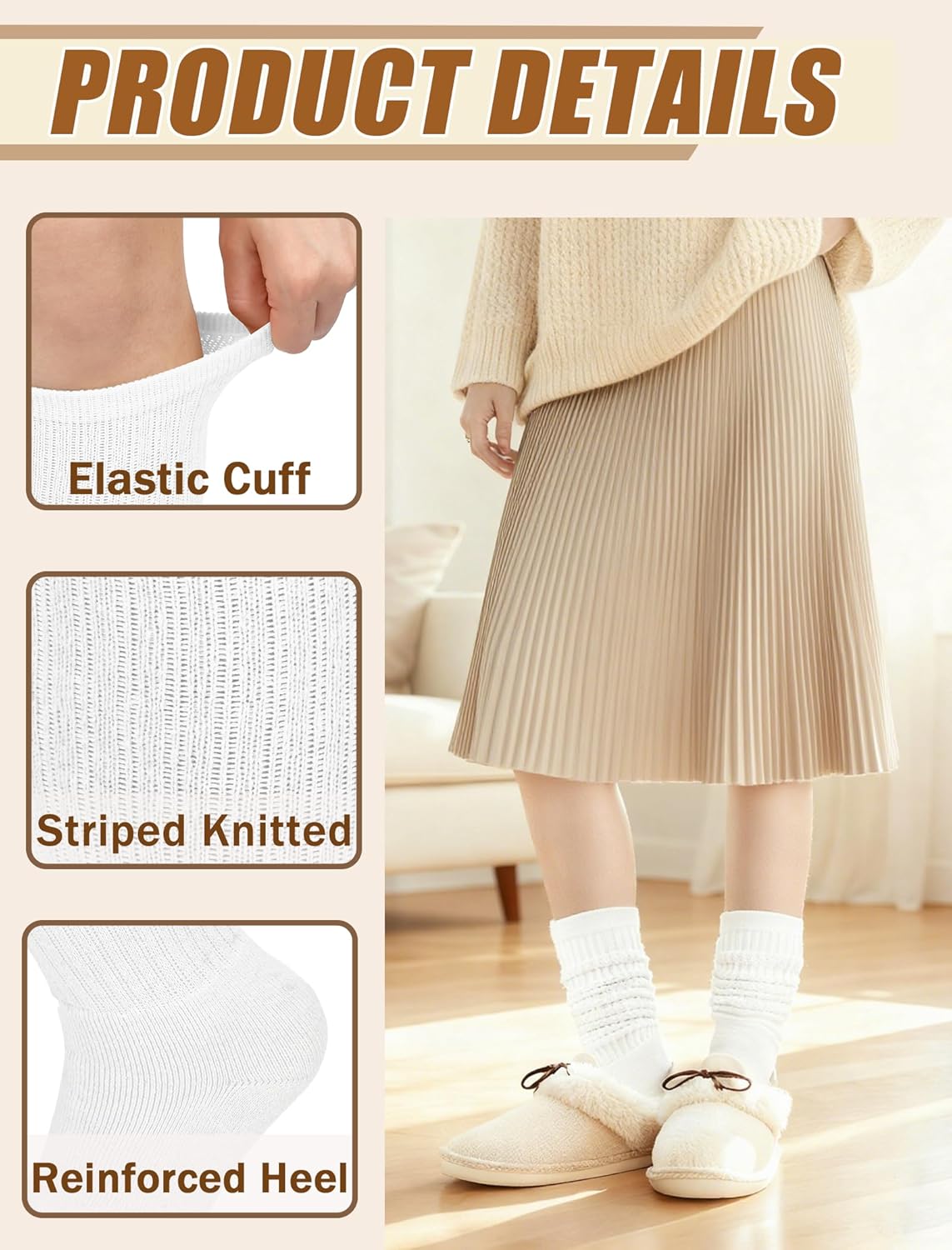 Chalier 3 Pairs Wool Socks for Women Winter Slouchy Boot Socks Thick Warm Long Hiking Scrunch Crew Sock - Image 4