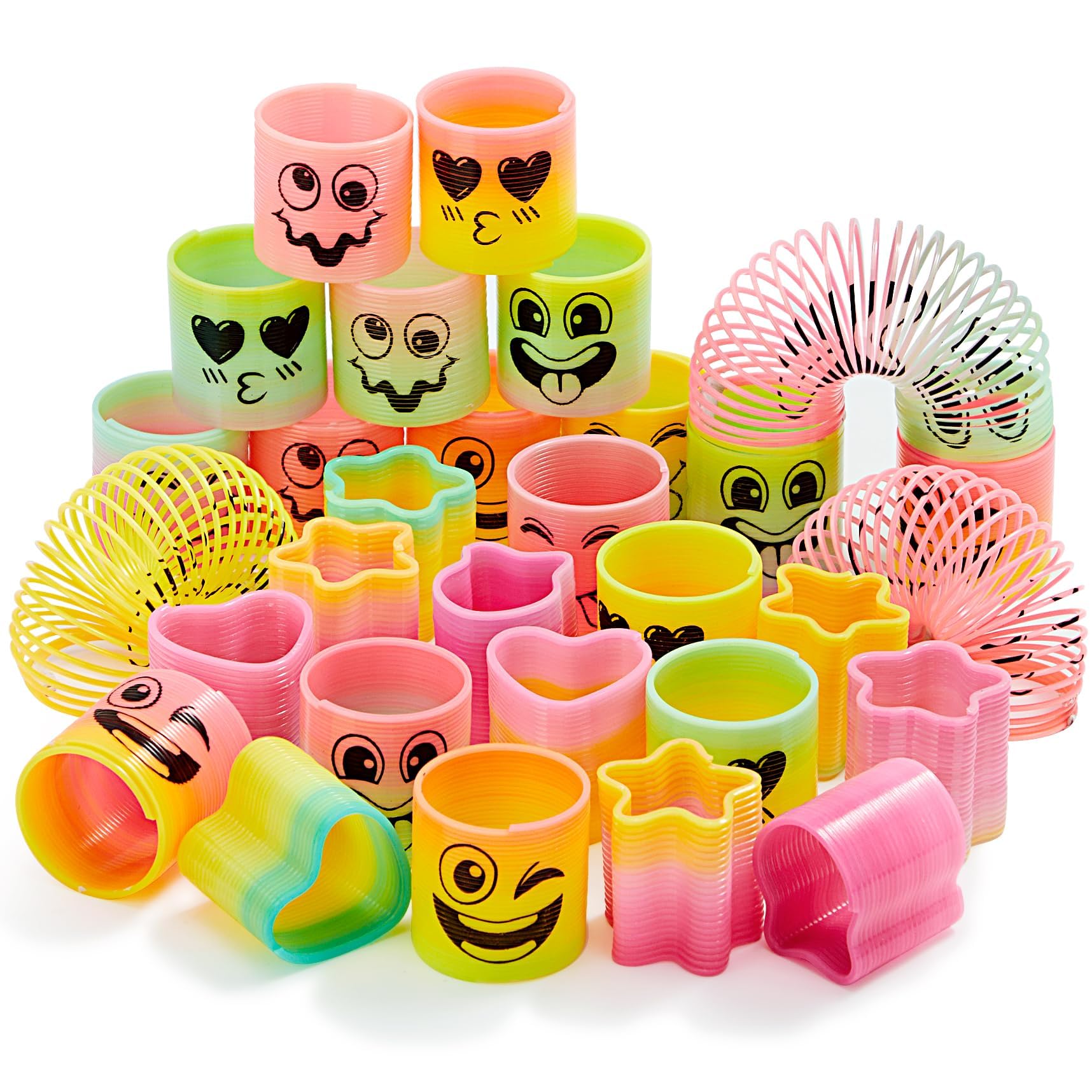 KASTWAVE 24 Pcs Spring Rainbow Party Favor, Mini Plastic Coil Spring Toy, Fidget Stress Coil Mini Springs Bulk Toys for Carnival Prize Birthday, Goodie Bag Stuffers