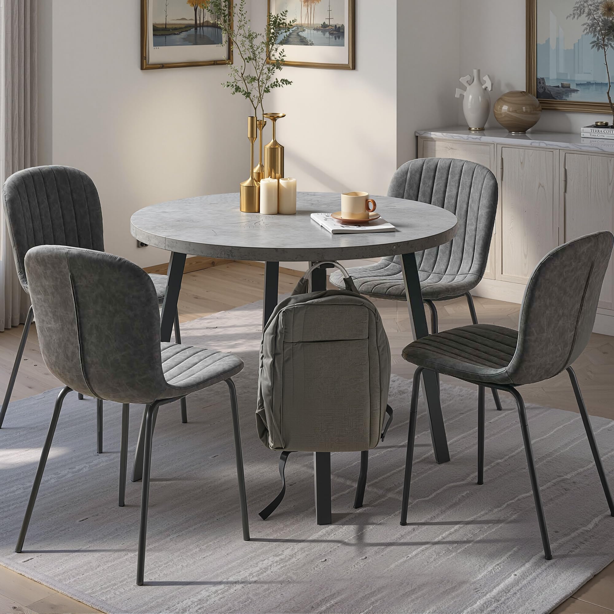 SQPFTW 5-Pieces 37.4" Round Dining Table Set for 4,Mid Century Modern Small Coffee Table, Engineered Wood Table and Chairs Set of 4 for Kitchen,