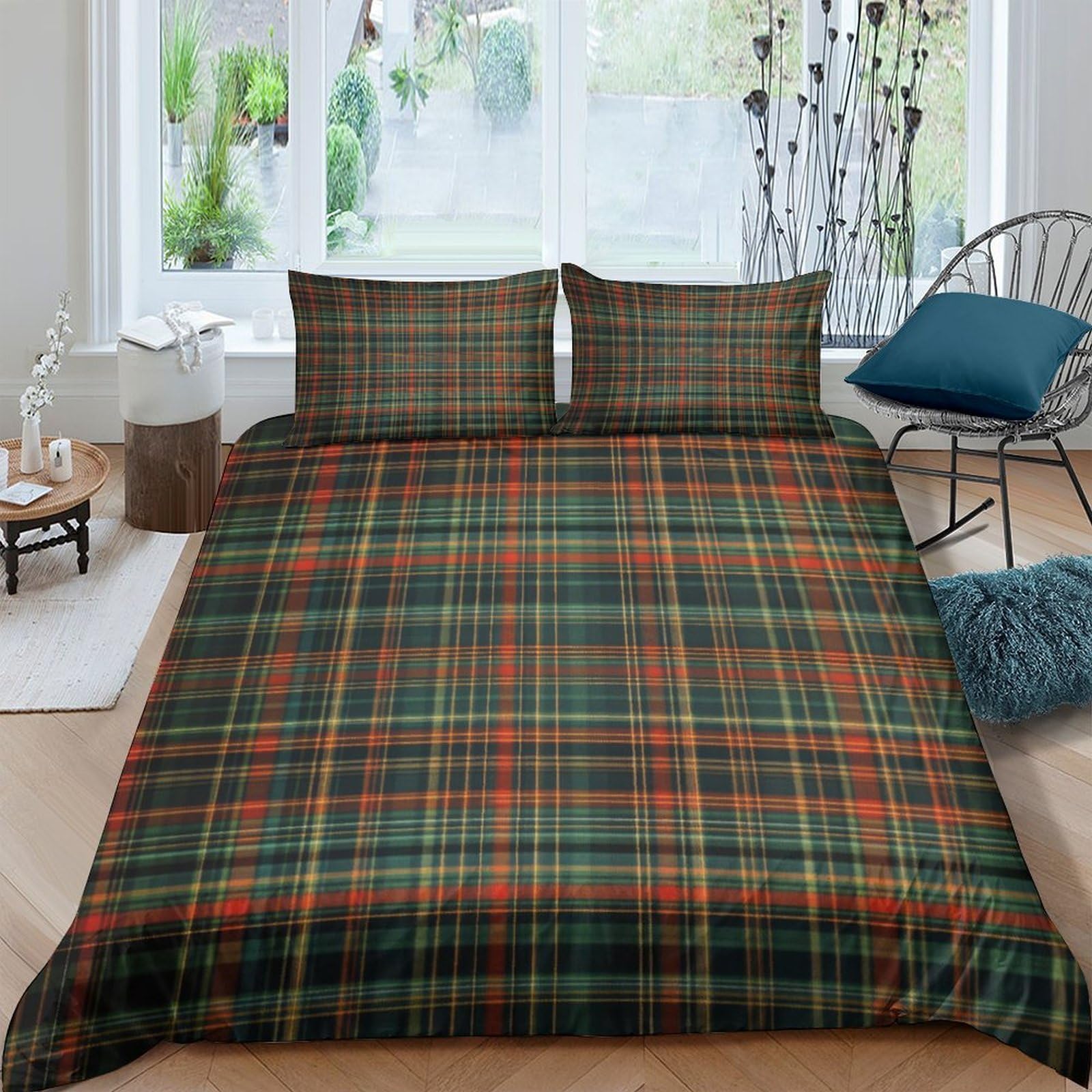 Ctjqhvkz Style-10 3D Printed Tartan Plaid Fitted Sheet Microfiber Soft Breathable Check Mattress Cover For Bedroom Dorm Decor Single（135X200cm）