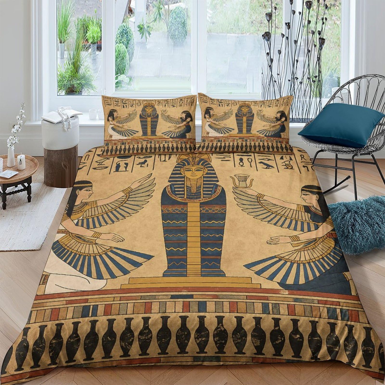Ctjqhvkz Style-8 3D Printed Egyptian Pharaoh Fitted Sheet Microfiber Soft Breathable Ancient Pattern Mattress Cover For Bedroom Dorm Decor Single（135X200cm）