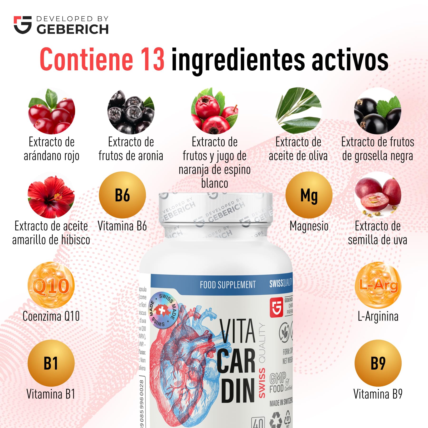 Vitacardin – Apoyo a la Salud Cardiovascular – Mantiene la Presión Arterial Normal – con Arándano Rojo, Coenzima Q10 – 40 Cápsulas – Complemento Alimenticio