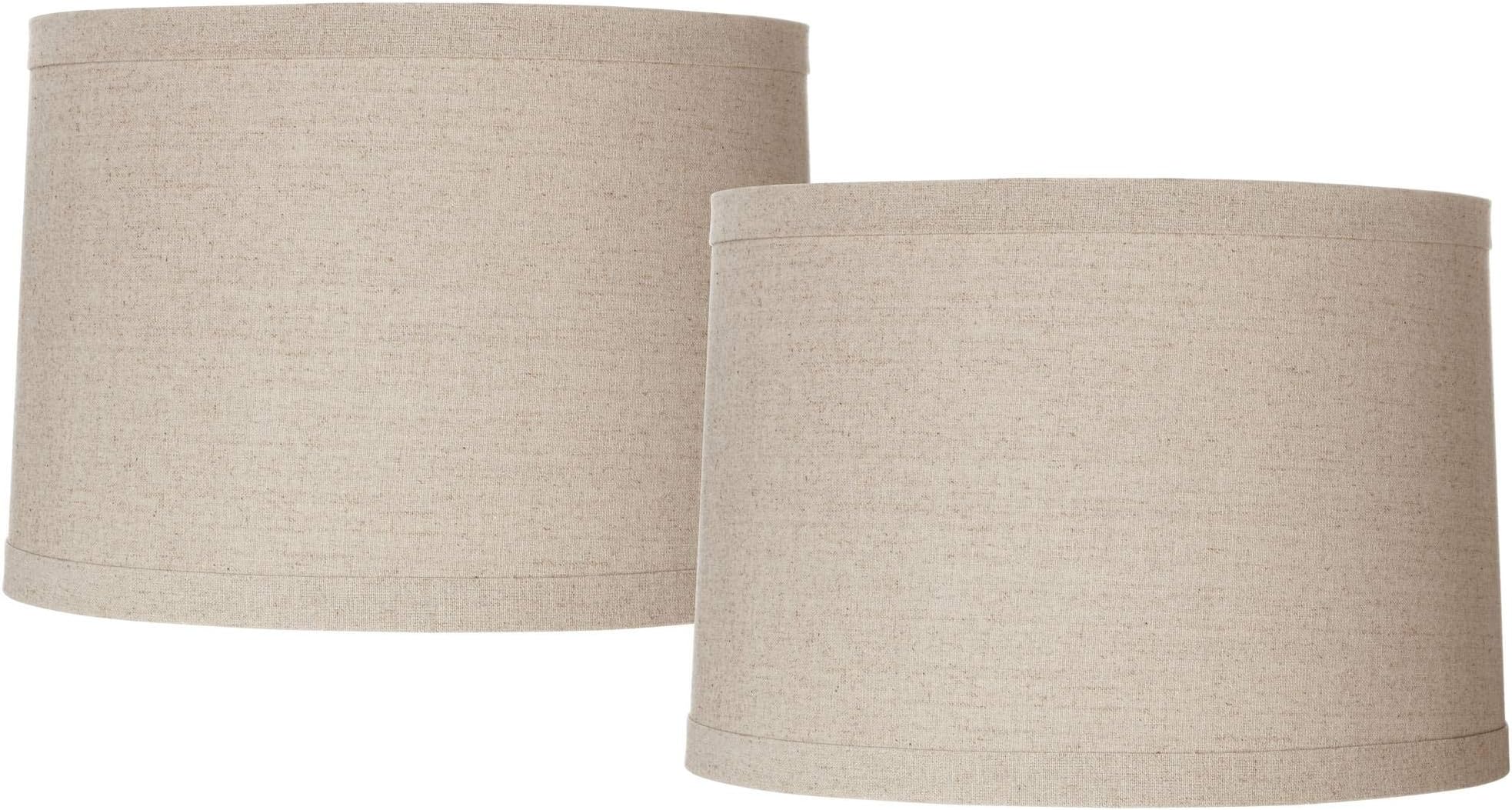 Set of 2 Taupe Natural Linen Large Drum Lamp Shades 15" Top x 16" Bottom x 11" High (Spider) Replacement with Harp - Springcrest