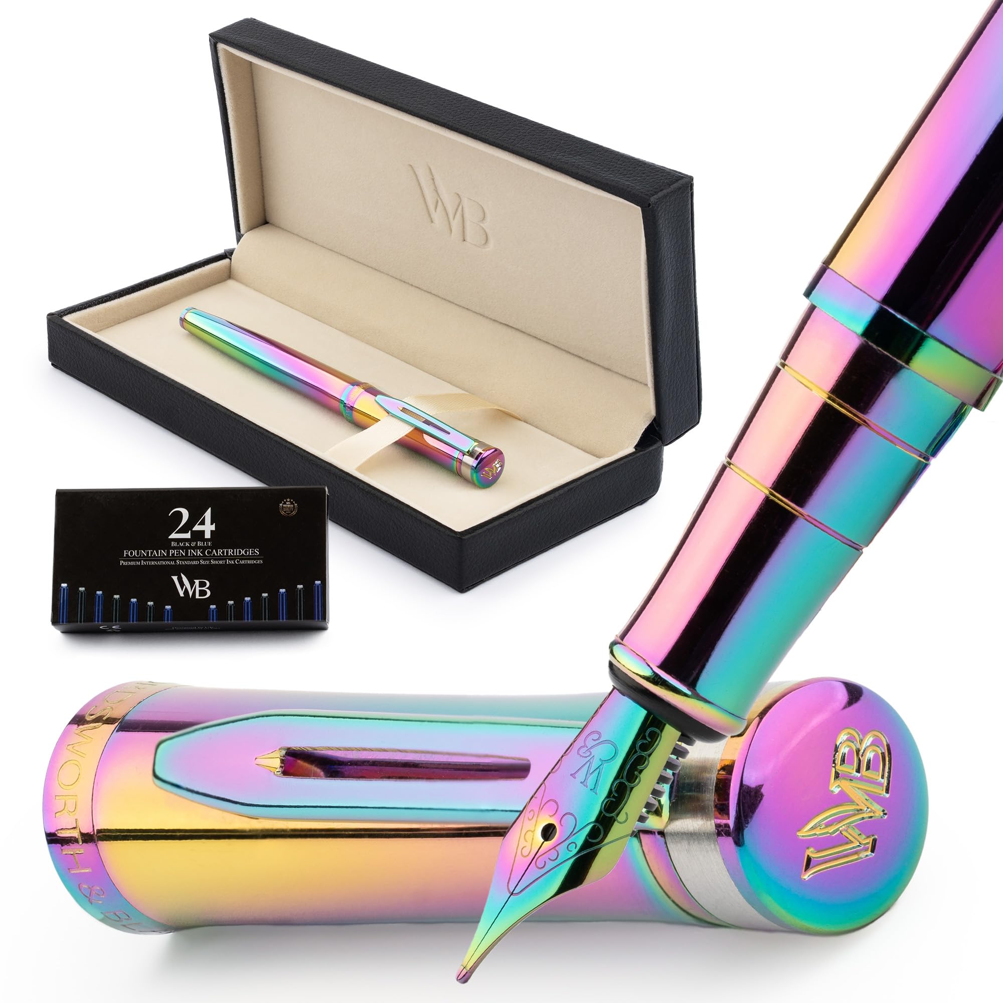 Wordsworth & Black Fountain Pen Set, 18K Gilded Medium Nib, Includes 24 Pack Ink Cartridges, Ink Refill Converter & Gift Box