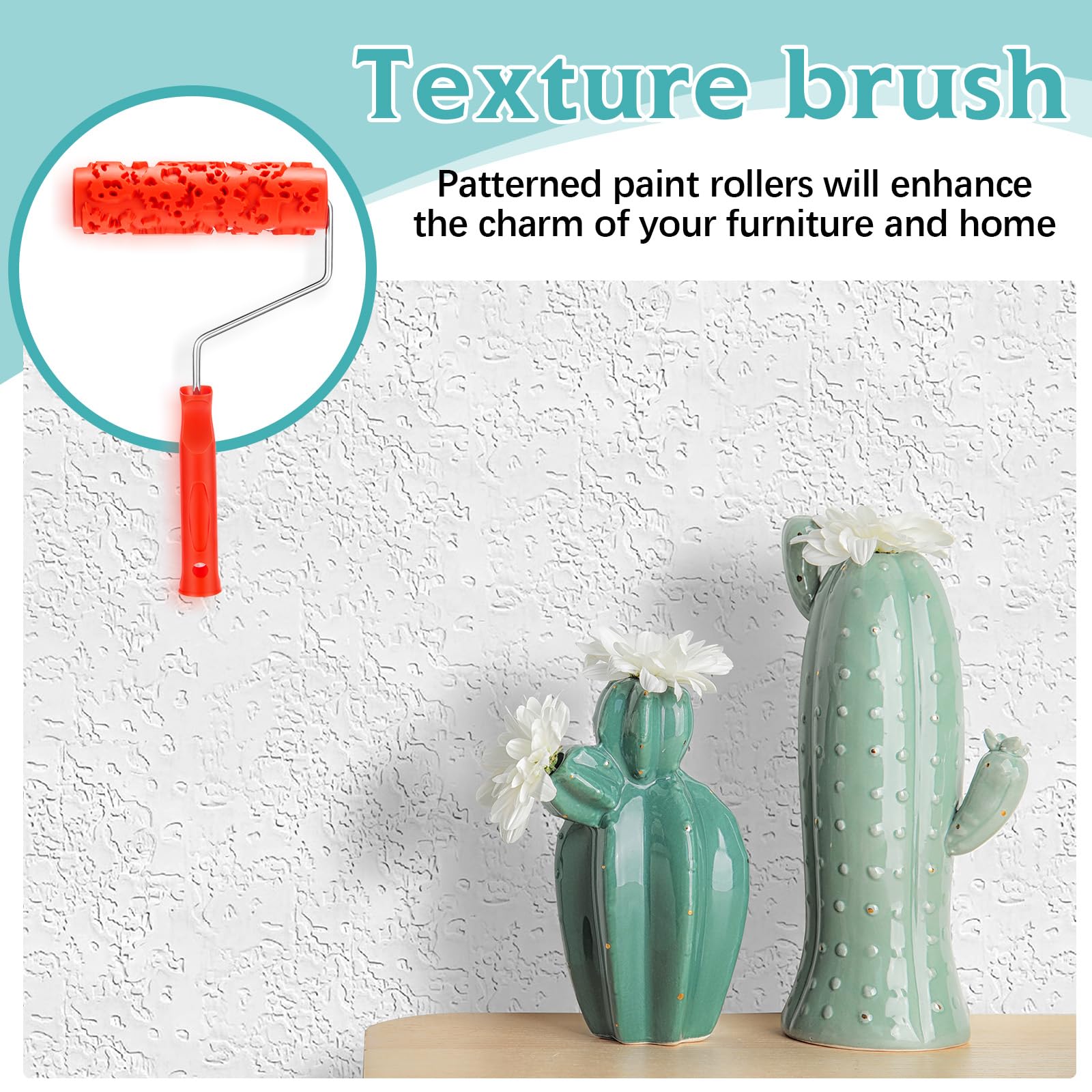 Reallnaive 2 rodillos de pintura de patrón de 7 pulgadas para decoración de pared, rodillo de goma clásico para añadir diseño a revestimientos elastoméricos de lechada gruesa, no rodillos de pintura