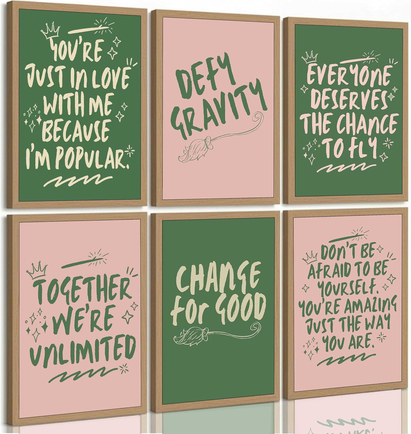 SMFARTJX 6pcs Trendy Wicked Quote Canvas Wall Art Minimalist Pink and Green Inspirational Wicked Musical Painting Pictures Wall Decor Print Artwork for Living Room Dorm Home Decoration Unframed