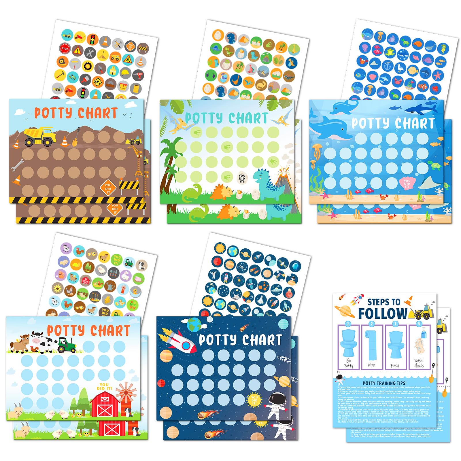 Potty Training Reward Chart for Toddler with 315 PCS Potty Training Stickers 17 PCS Potty Chart for Boys Reward Stickers for Kids Toilet Training Reward Chart (Multicolor for boy)