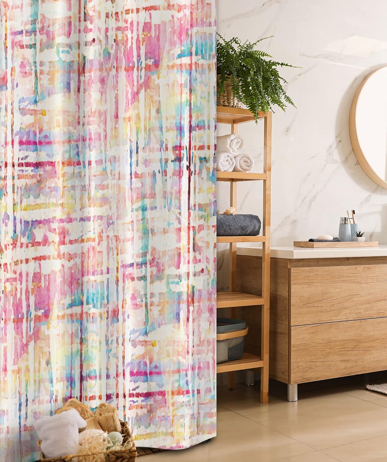 Ambesonne Grunge Stall Shower Curtain, Abstract Paint Manifold Complicated Mixed and Lines Print Illustration, Fabric Bathroom Decor Set with Hooks, 36" W x 72" L, Pink Cream