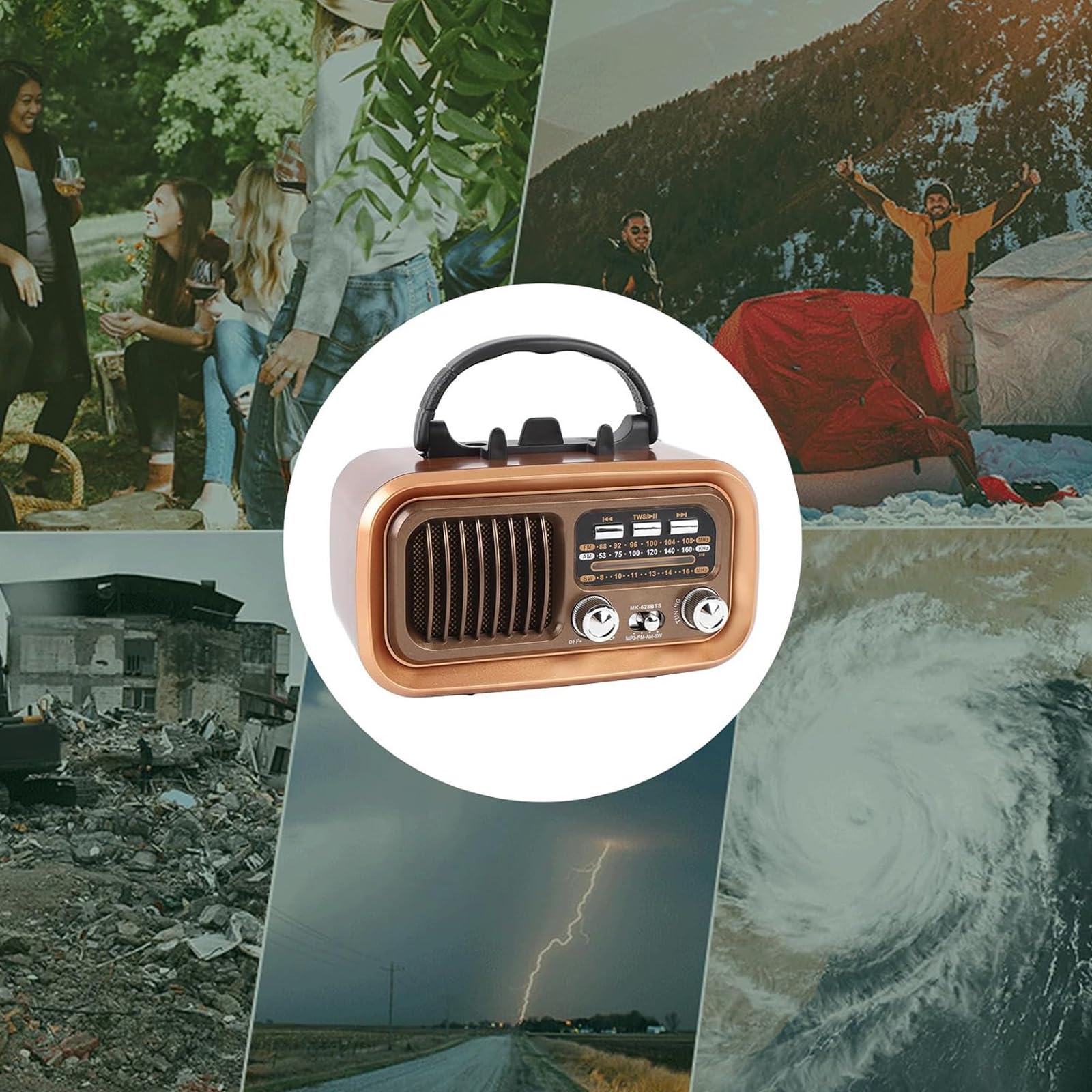 Radio Multifuncional de Tres Bandas, Estilo Retro con energía Solar, Perilla Independiente e indicador de frecuencia, Compatible con Tarjeta TF/USB. Ideal para Personas Mayores