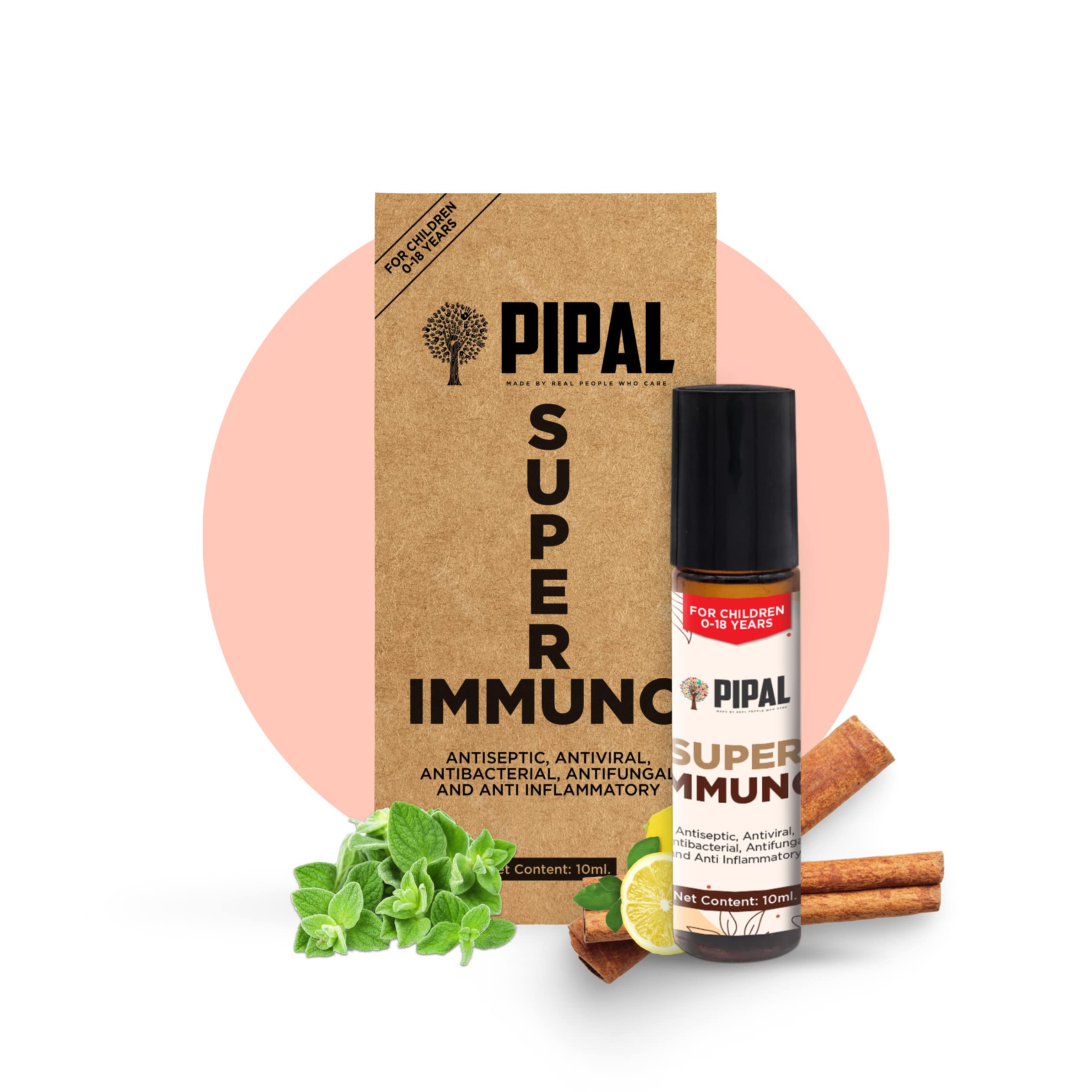 Pipal Organics Super Immuno Roll On | Immunity Booster | Essential Oils Blend | Antibacterial, Anti fungal, Antiviral and Anti-inflammatory | Protect your child from every day allergies and infections