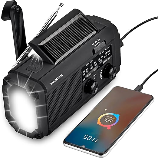 Emergency Weather Radio, 4000mAh Solar Hand Crank Portable NOAA/AM/FM Weather Radio with 3 Mode Flashlight & Reading Lamp,Power Bank, Cell Phone Charger, SOS Alarm for Home and Emergency