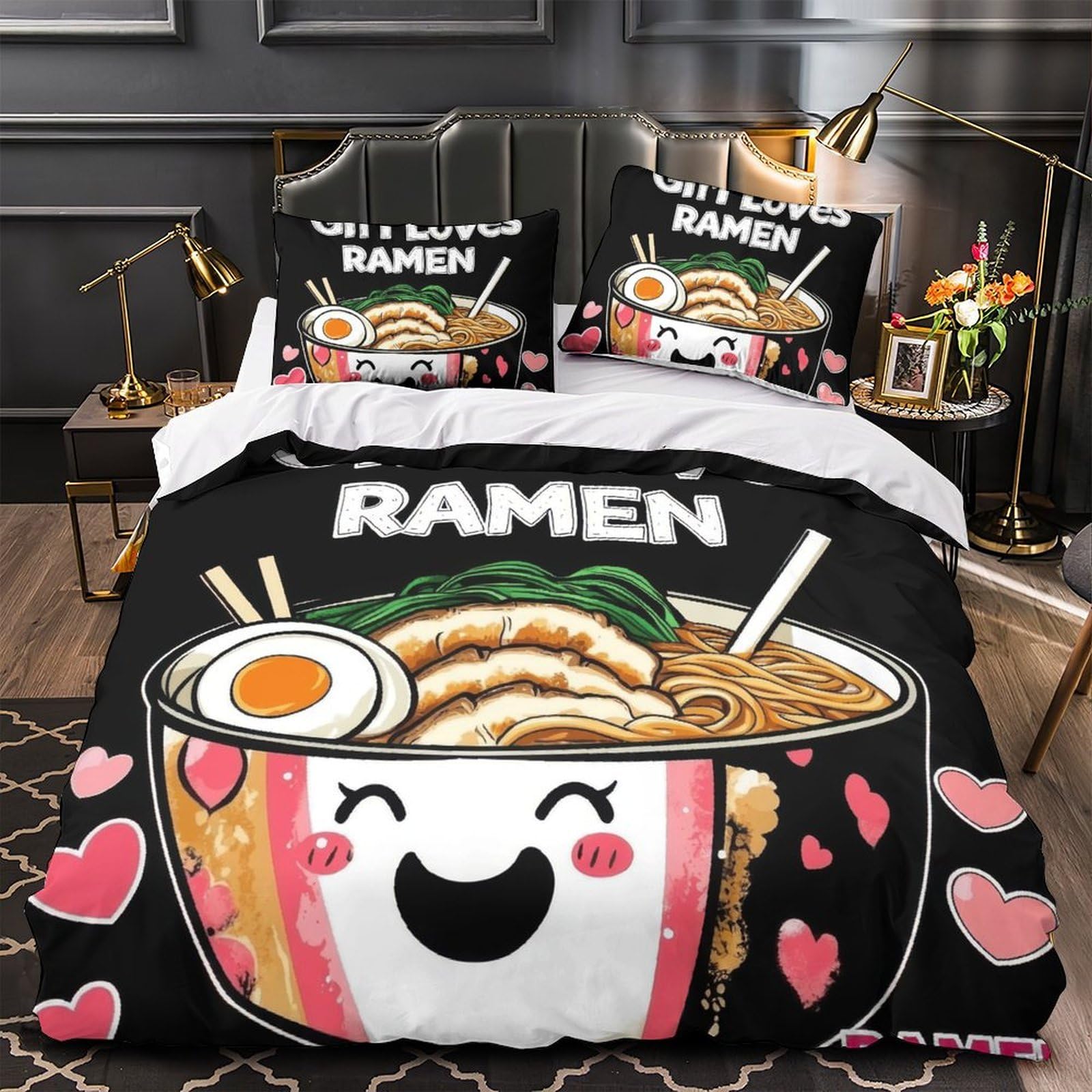 3D Druck Lustige Ramen Illustration Bettbezug Mikrofaser Schlafzimmerdeko Cartoon Nudeln Bettwäsche Set Hautfreundlich Atmungsaktiv für Erwachsene Jugendliche King（220x240cm）