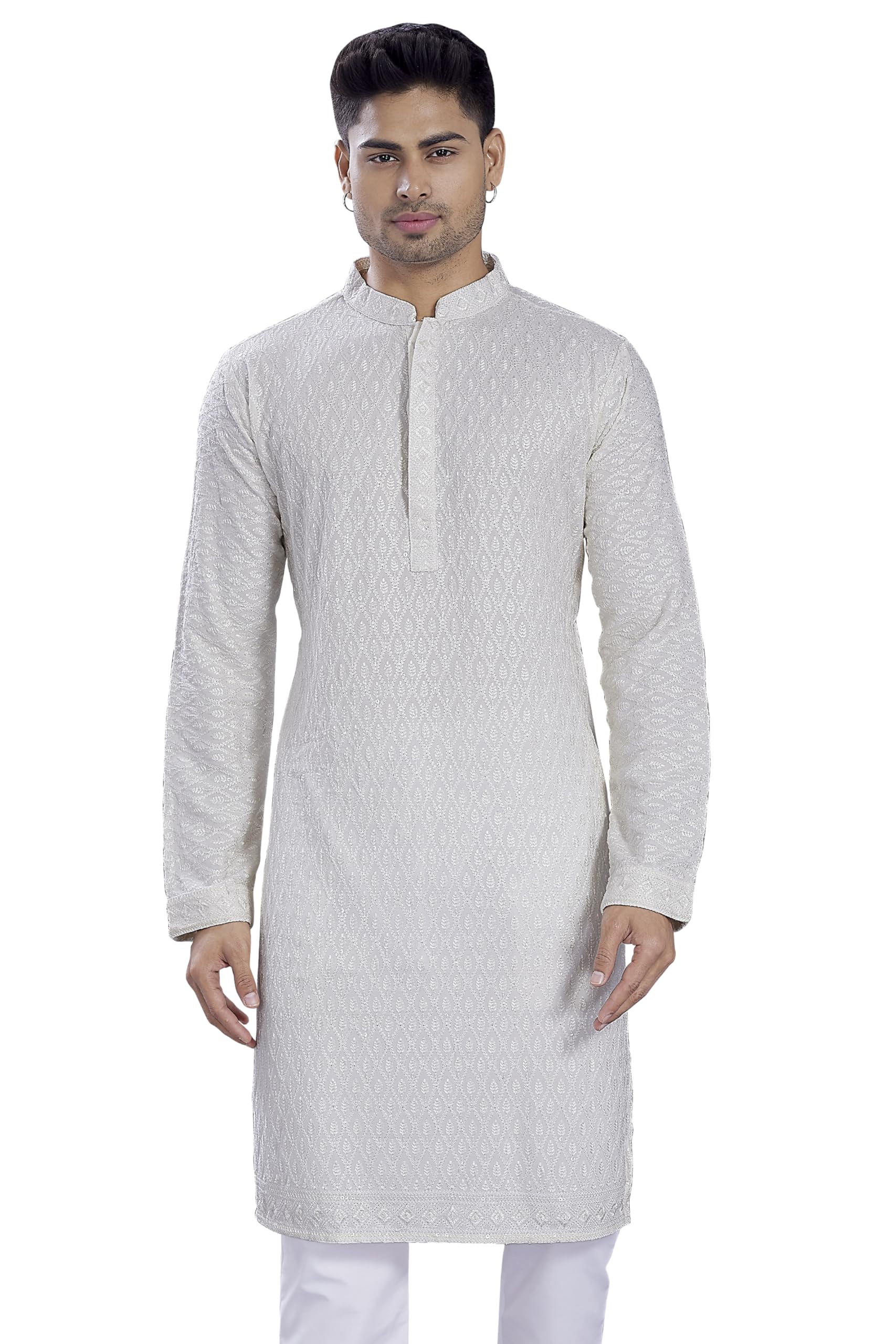 Divisive Men's Embroidered Cotton Blend Only Slim Fit Kurta (Dkrt678_Xxl_Off White)
