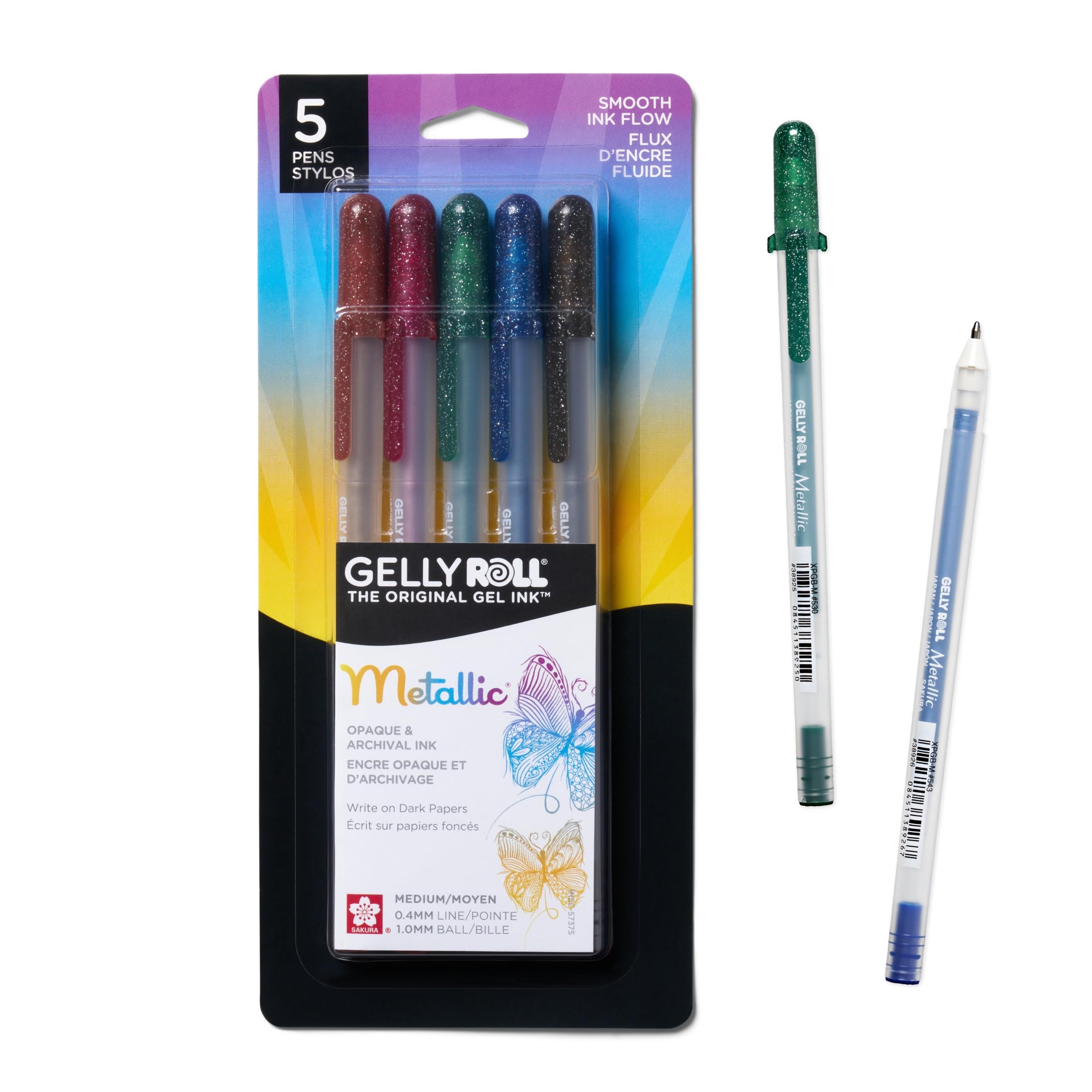 SAKURA 57375 5-Piece Gelly Roll Blister Card Assorted Colors Dark Metallic Gel Ink Pen Set