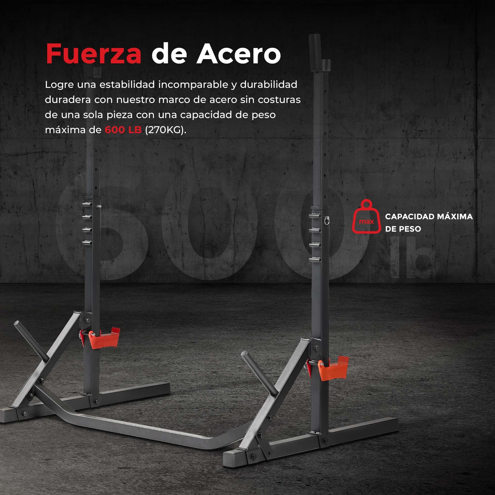 Sunny Health & Fitness Ajustable Squat Rack para Casa Entrenamiento | Versatile & Space-Saving Rack, Almacenamiento de Discos, Ajustable Height, Brazos de Seguridad