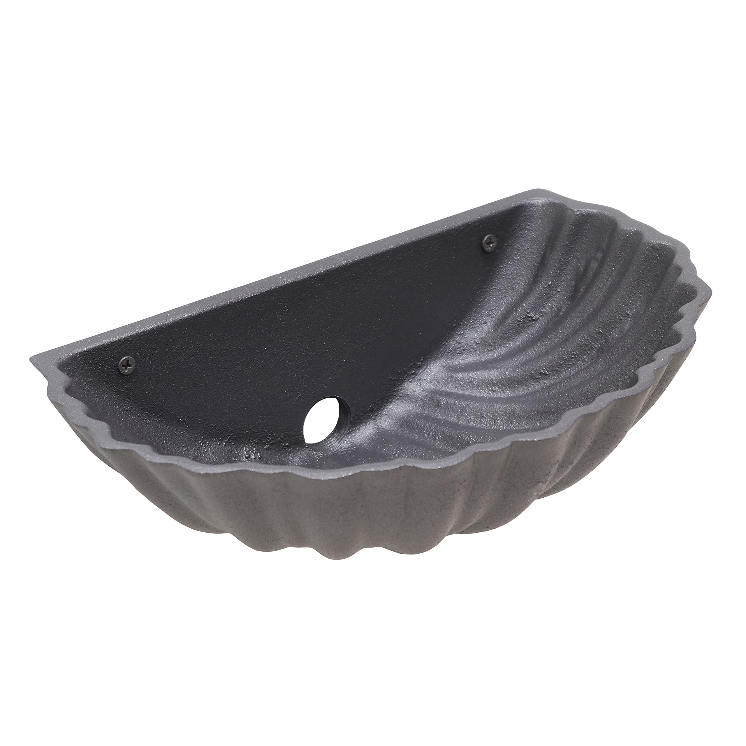 Fonderia Bongiovanni Fuente de pared concha color gris hierro fundido con rosetón flor para casa jardín