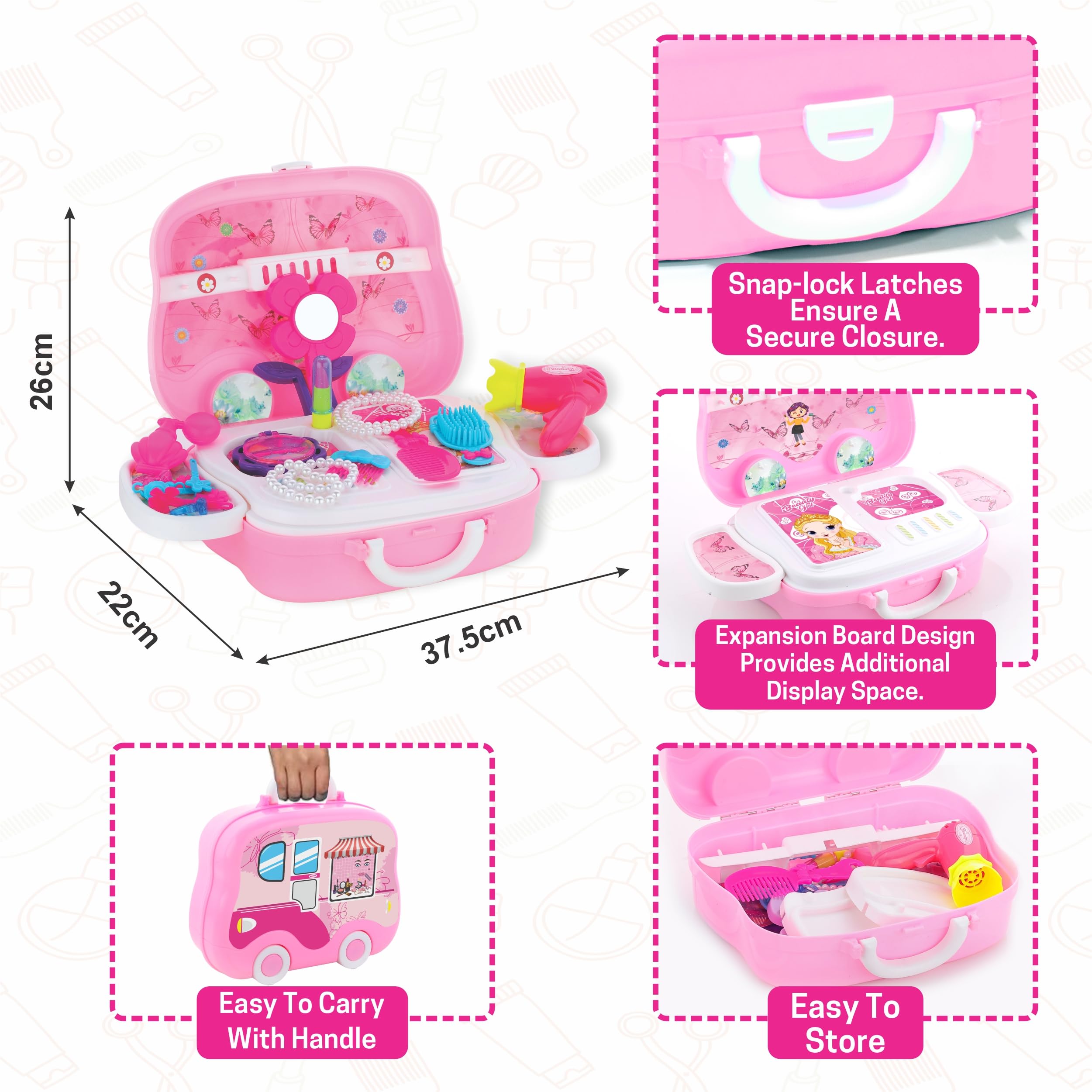 Chanak Beauty Set Suitcase On Wheel is The Ultimate Beauty Set On Wheels for Girls, Makeup Kit Beauty is Easy to Clean and Maintain, Portable Beauty Set with 23 Pieces for 3 Years BIS Approved. 3