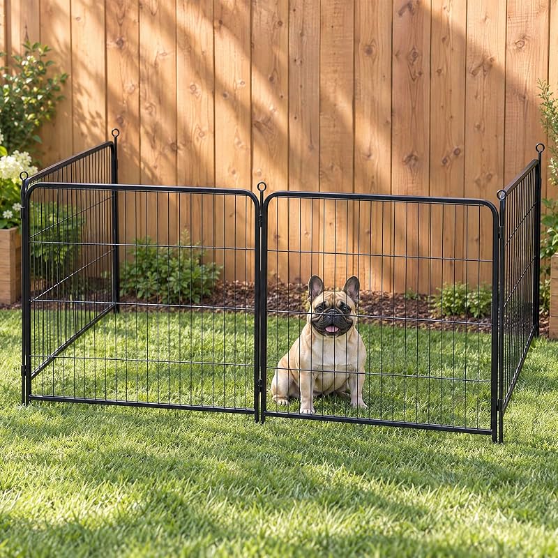 Cercadinho para cães DUMOS de metal com porta, 4 painéis, 81,28 cm, Preto