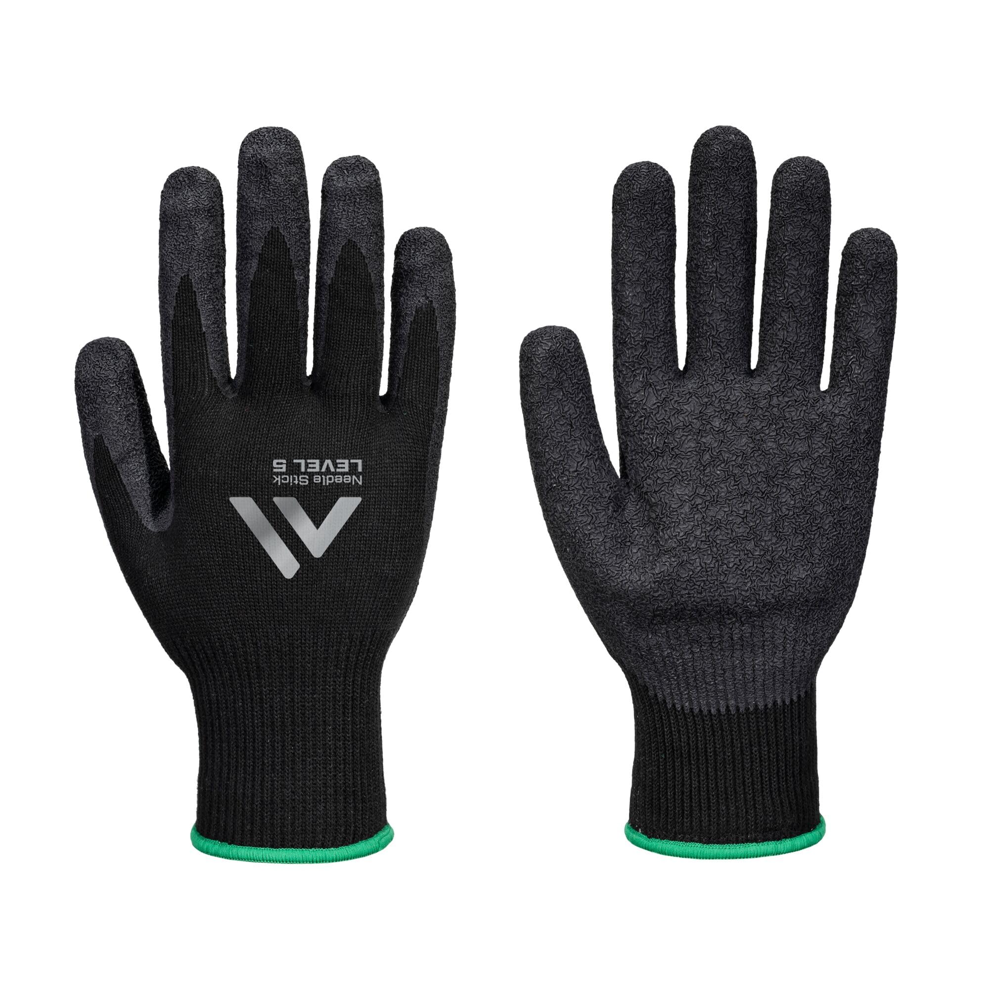 Portwest Black A793 Needle Resistant F10 Latex Crinkle Safety Work Gloves Cut Resistant Steel Mesh Liner High Dexterity Grip Hand Protection Workwear, M