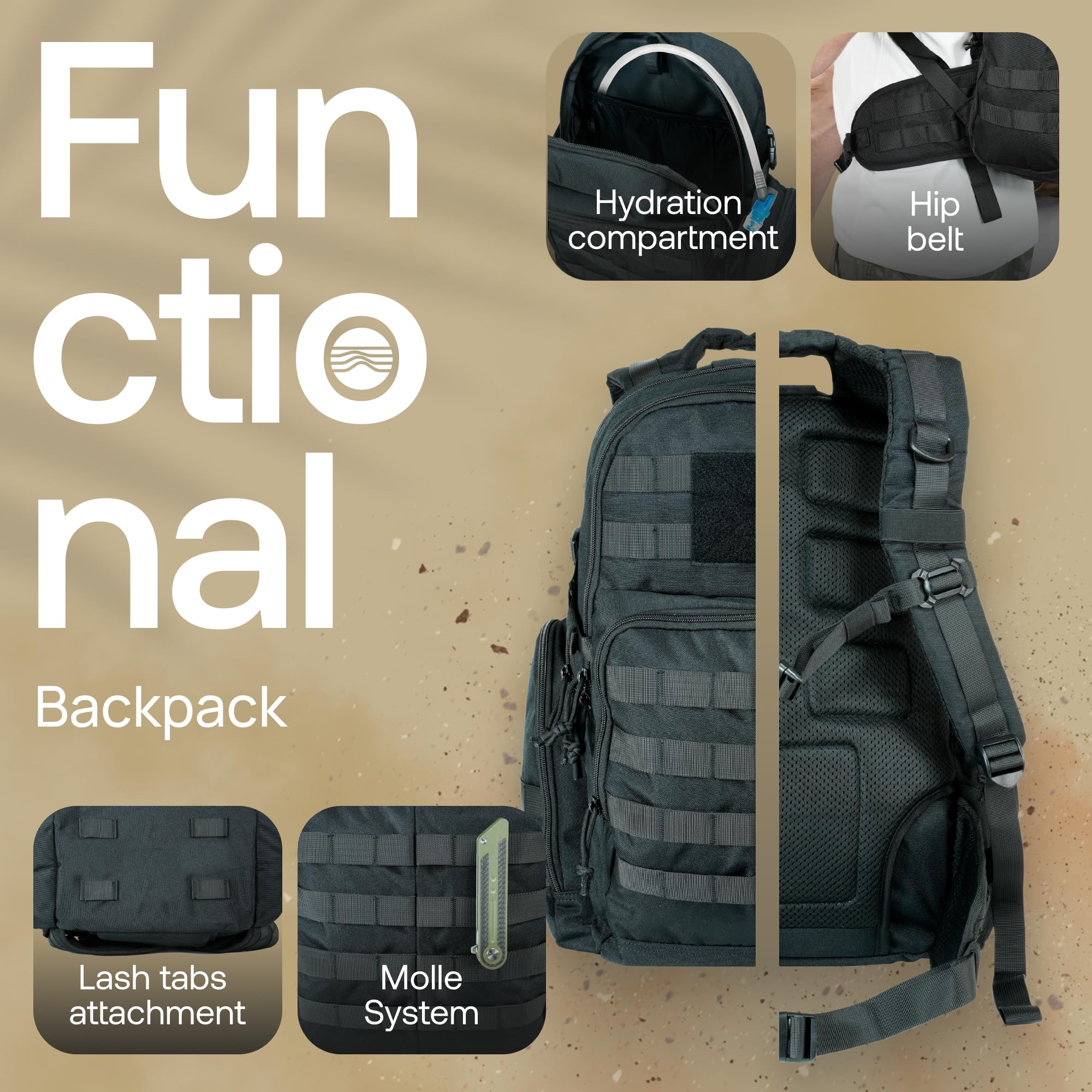 Huntex 40L Tactical Backpack for Men and Women in Black - Military Style for Hunting, Hiking & Travel Combat Backpack - Outdoor Tactical Backpacks & Sport Mochila Tactica