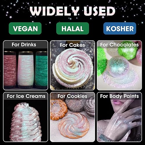 Vista 15 de NiHealth - Polvo comestible con purpurina brillante, polvo metálico, decoración de alimentos, espolvorear polvo brillante para bebidas, vino