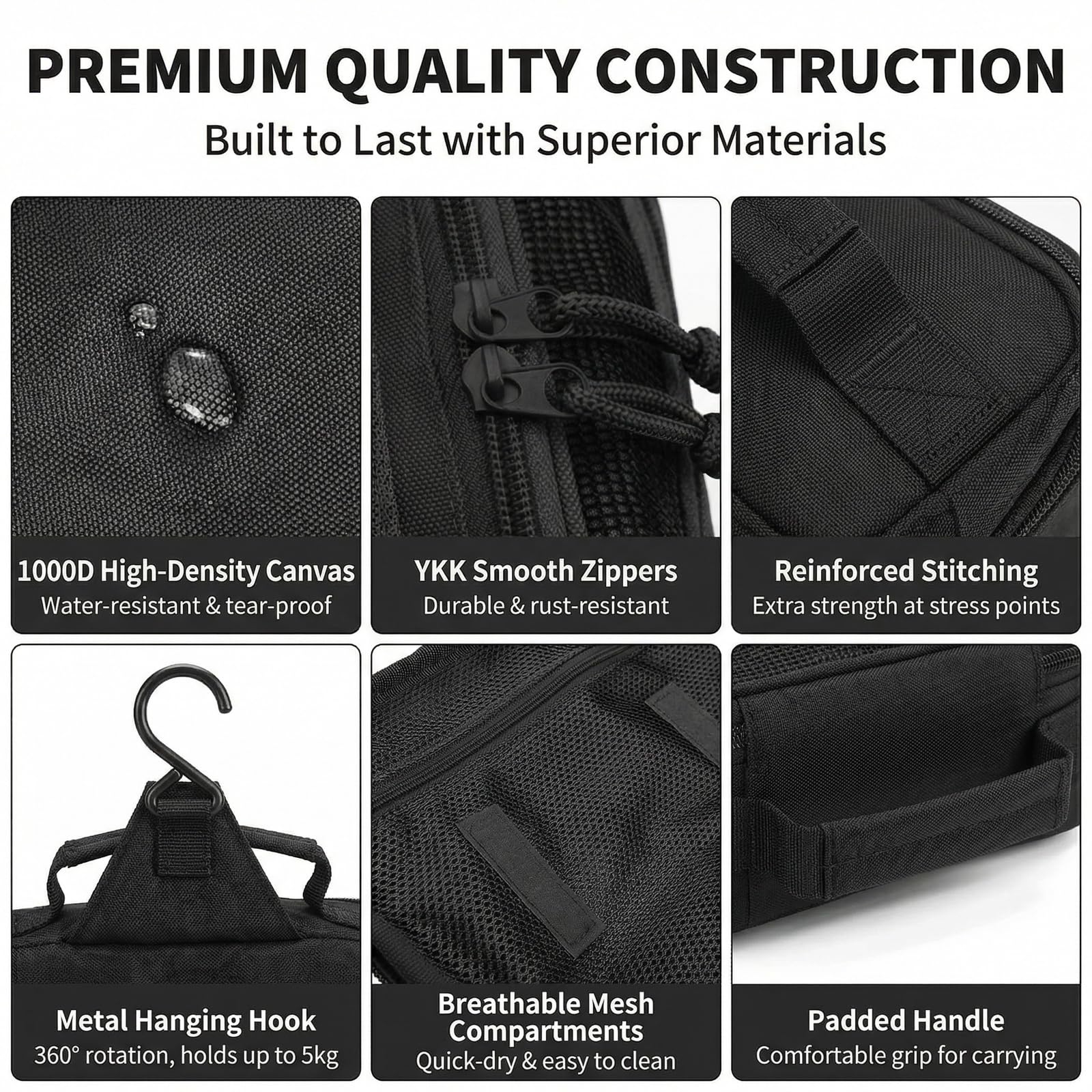 VELVEBAG Neceser de viaje para hombre, bolsa de aseo táctico para hombre, bolsa de aseo colgante para hombre, bolsa de aseo de viaje, bolsa de aseo para hombre, bolsa de ducha, Negro, Neceser colgante