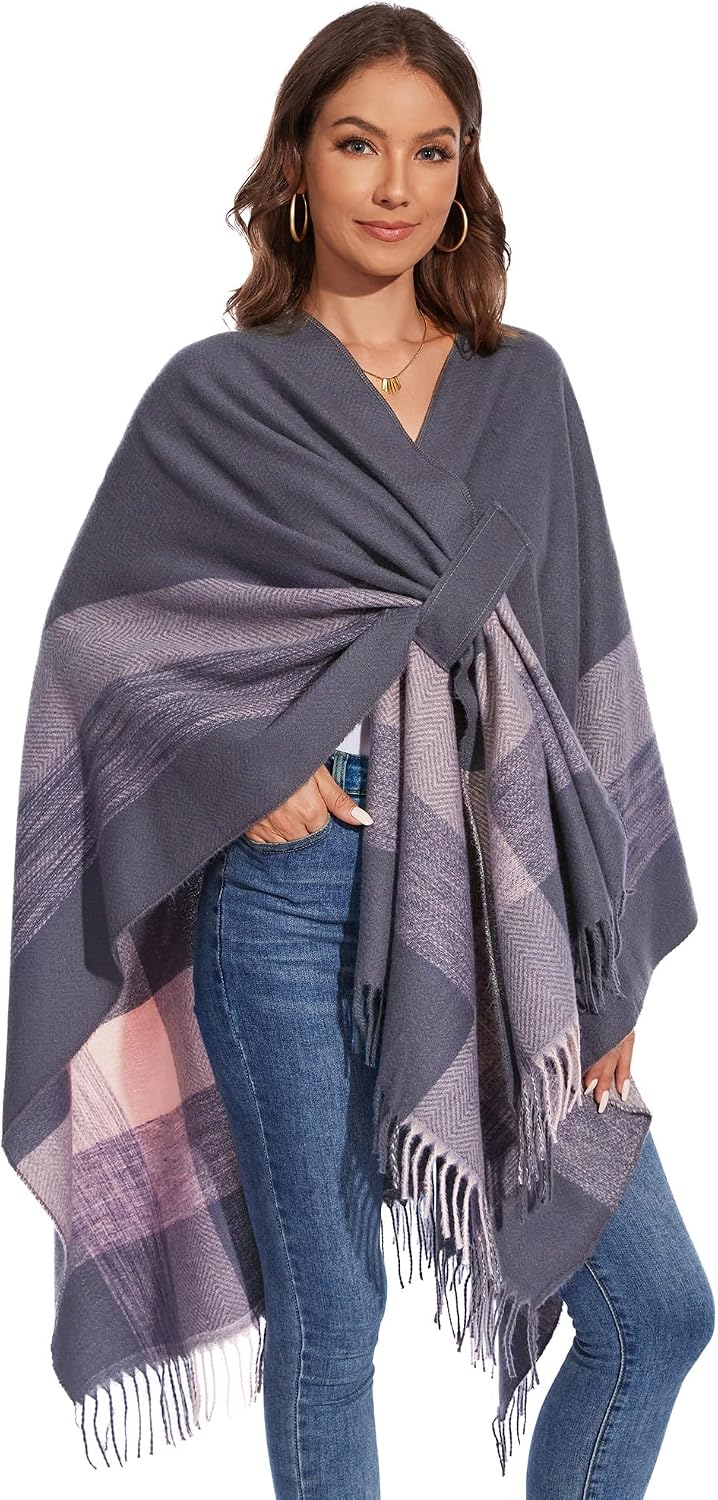 Shawl Wraps for Women, Elegant Knitted Cape Open Front Poncho Scarf Blanket Cardigan Coat for Autumn and Winter