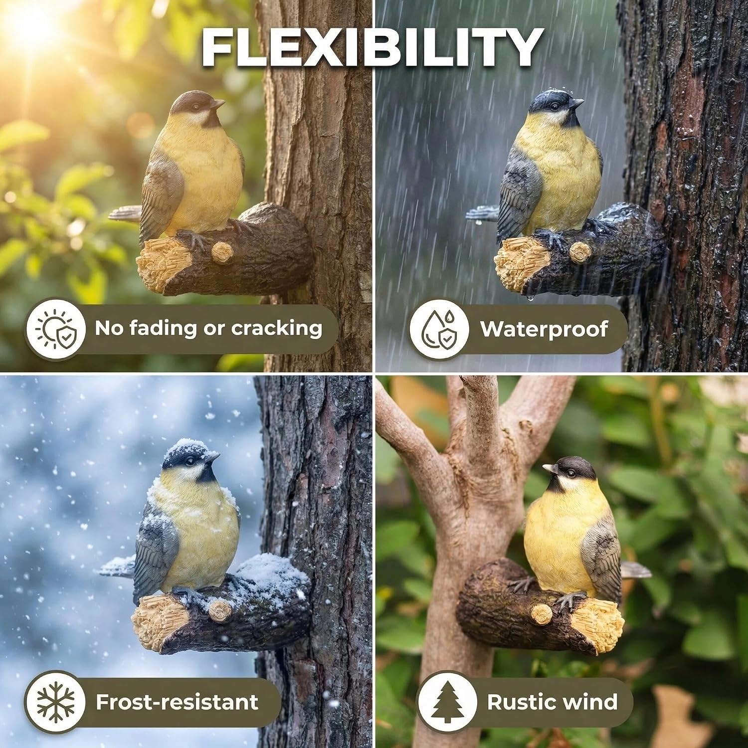 Bird Statue Outdoor Decor,5.2''(H) Hanging Black-Capped Chickadee Statue for Home Porch Patio Door,Resin Cute Bird Sculpture Garden Yard Tree Wall Ornaments