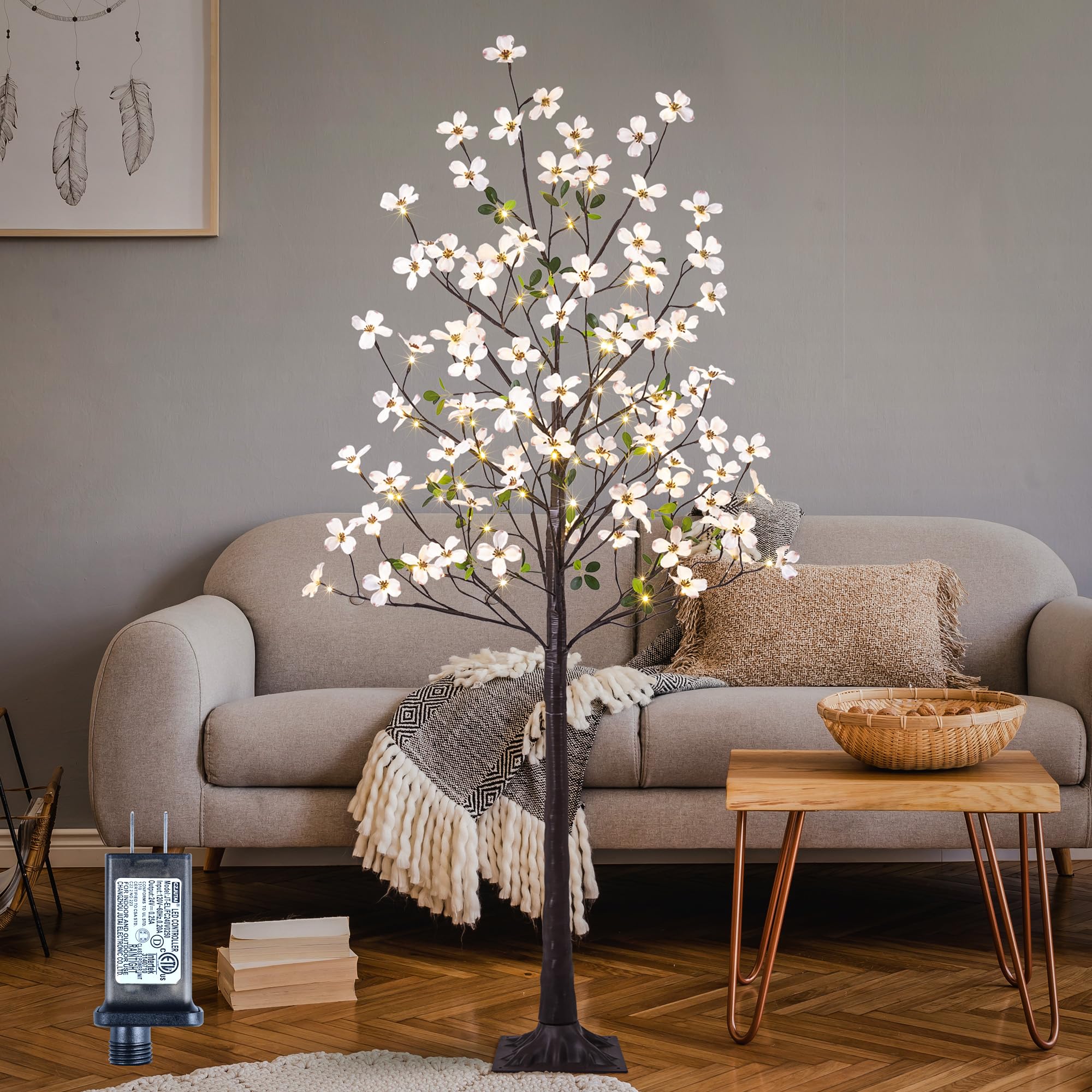 6FT Lighted Dogwood Tree 120 LED Artificial Flowers Tree with Lights for Decor Inside and Outside Home Patio Wedding Festival Christmas Decoration Warm White