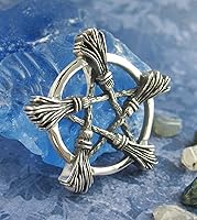 Vista 3 de Woot & Hammy Five Witch's Brooms or Besoms Pentacle Pendant, 100% Sterling Silver, Handmade
