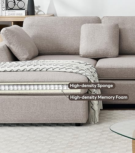 Miniatura 5 de Tbfit Sofá modular en forma de L, sofá modular de gran tamaño de 108 pulgadas con diván convertible, cómodo sofá de 4 almohadas para sala de estar,