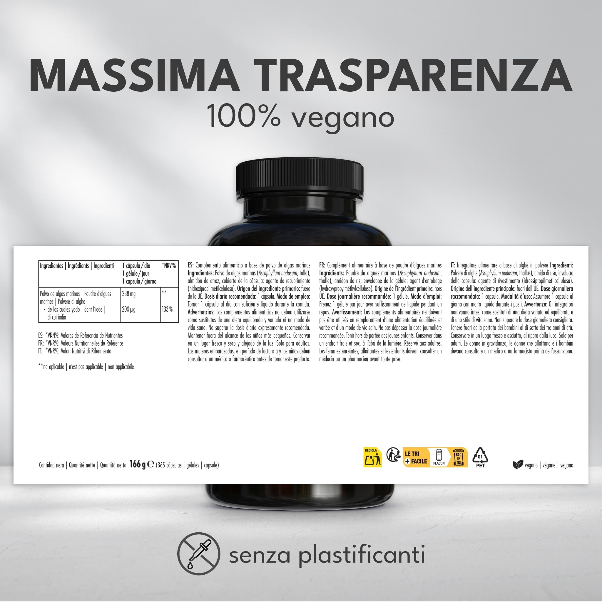 Green Naturals® Iodio da Kelp ad alto dosaggio – 365 capsule per 1 anno – 200 µg di iodio naturale per capsula (133% NRV) – Alga bruna Ascophyllum nodosum – 100% vegan, senza additivi inutili