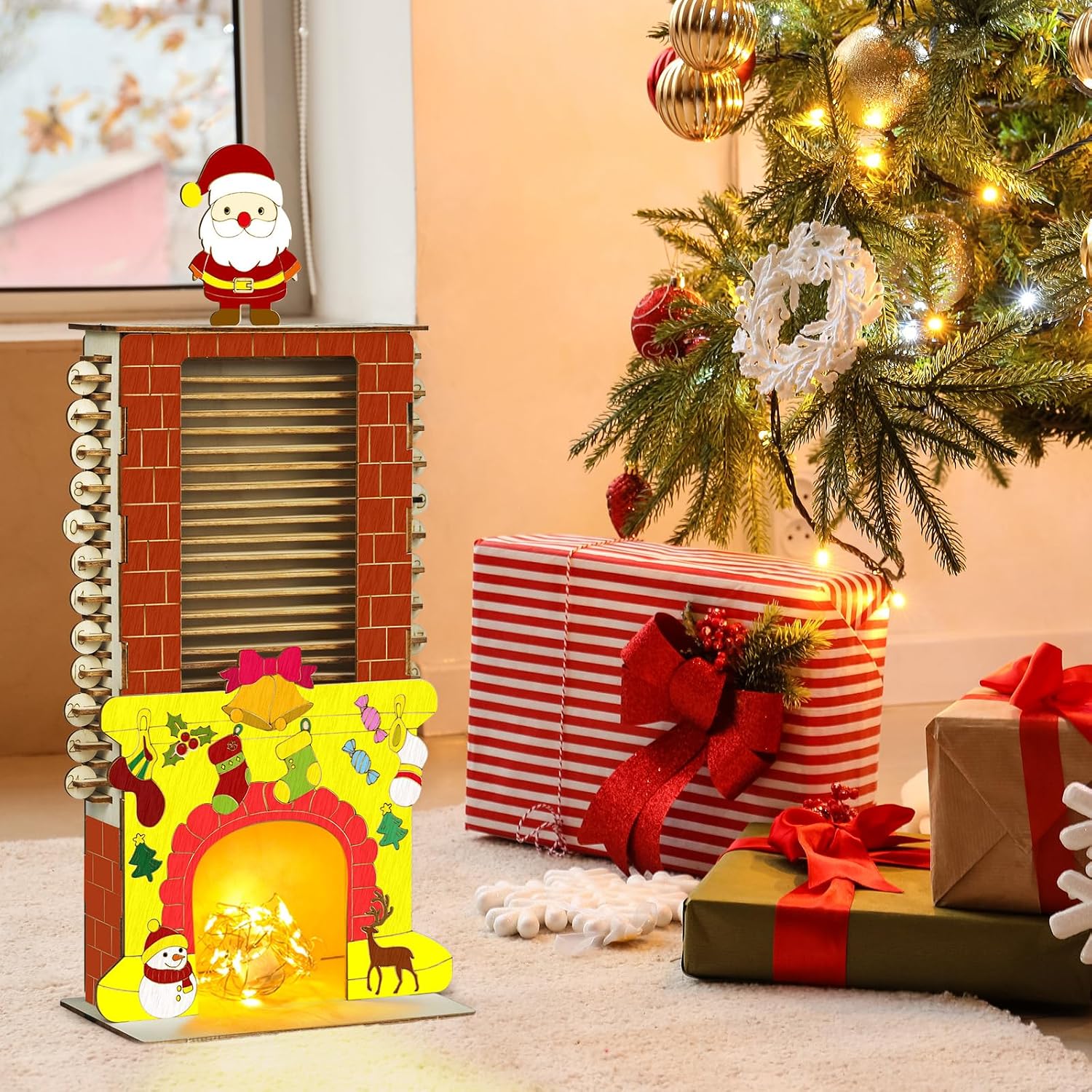 Cinrobiye Countdown to Christmas Wooden Advent Calendar，DIY Christmas Advent Countdown Colorable Santa in the Chimney Craft kit for Door Table Wall Mantel Holiday Farmhouse Xmas Decor