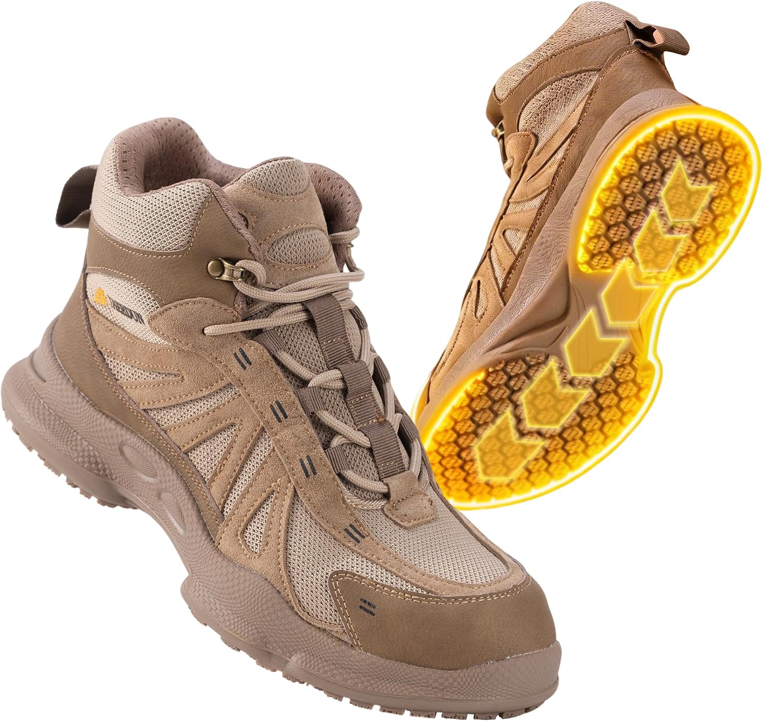Oil Slip Resistant & Breathable Safety Shoes with Kevlar Anti-Puncture, Steel Toe Work Boots for Men and Women, Lightweight Leather Fabric Upper for Construction, Industrial, Outdoor Work