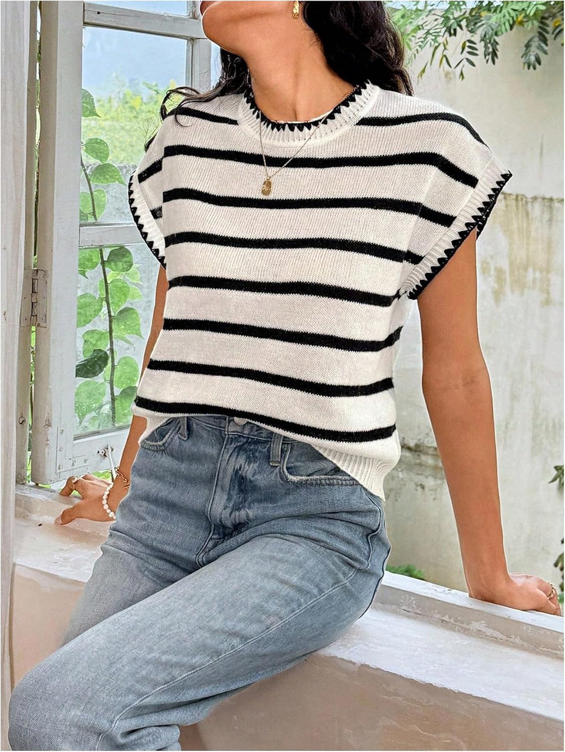 SOLY HUX Women's Short Sleeve Sweater 3D Floral Sweaters Pullover Tank Tops Knit Vest Trendy Fashion Clothing - Image 4