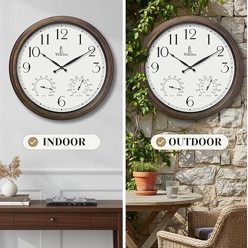 Miniatura 6 de Relojes para exteriores para patio, grande, impermeable, con termómetro, reloj de pared para interiores y exteriores de 24 pulgadas con combinación