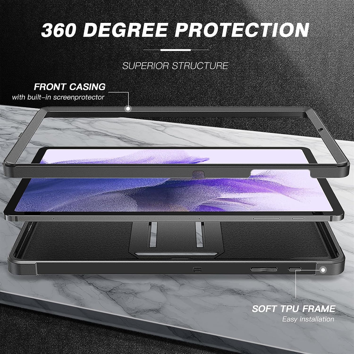Ztotop Case for Samsung Galaxy Tab S8 Plus / S7 FE / S7 Plus 12.4 inch, Full Protective Cover for Galaxy Tab S7 FE 5G 2021 with S Pen Holder + Built-in Screen Protector + Dual Layer Shockproof, Black