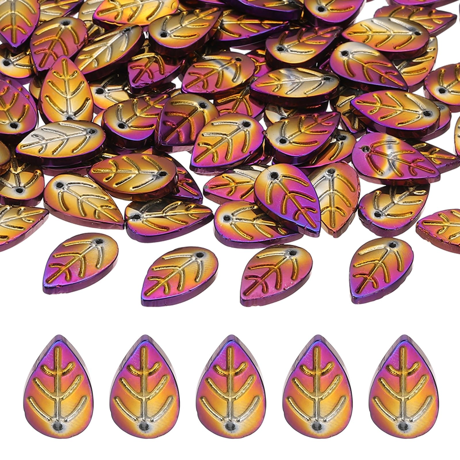 PATIKIL Leaf Beads, 50Pcs Crystal Translucent Czech Glass Beads for Jewelry Making Bracelets Necklace, Plated Purple