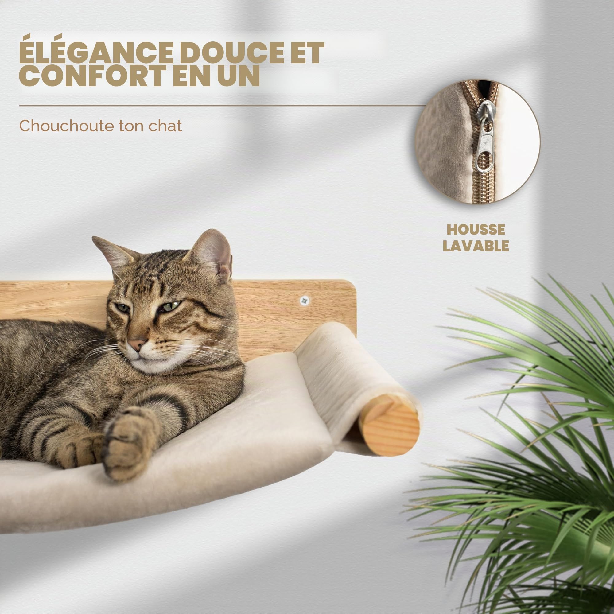 WOOWOOD® Mur d'escalade pour chats avec 2 escaliers muraux en bois massif - Hamac pour chat - Arbre à chat - Meubles pour chats