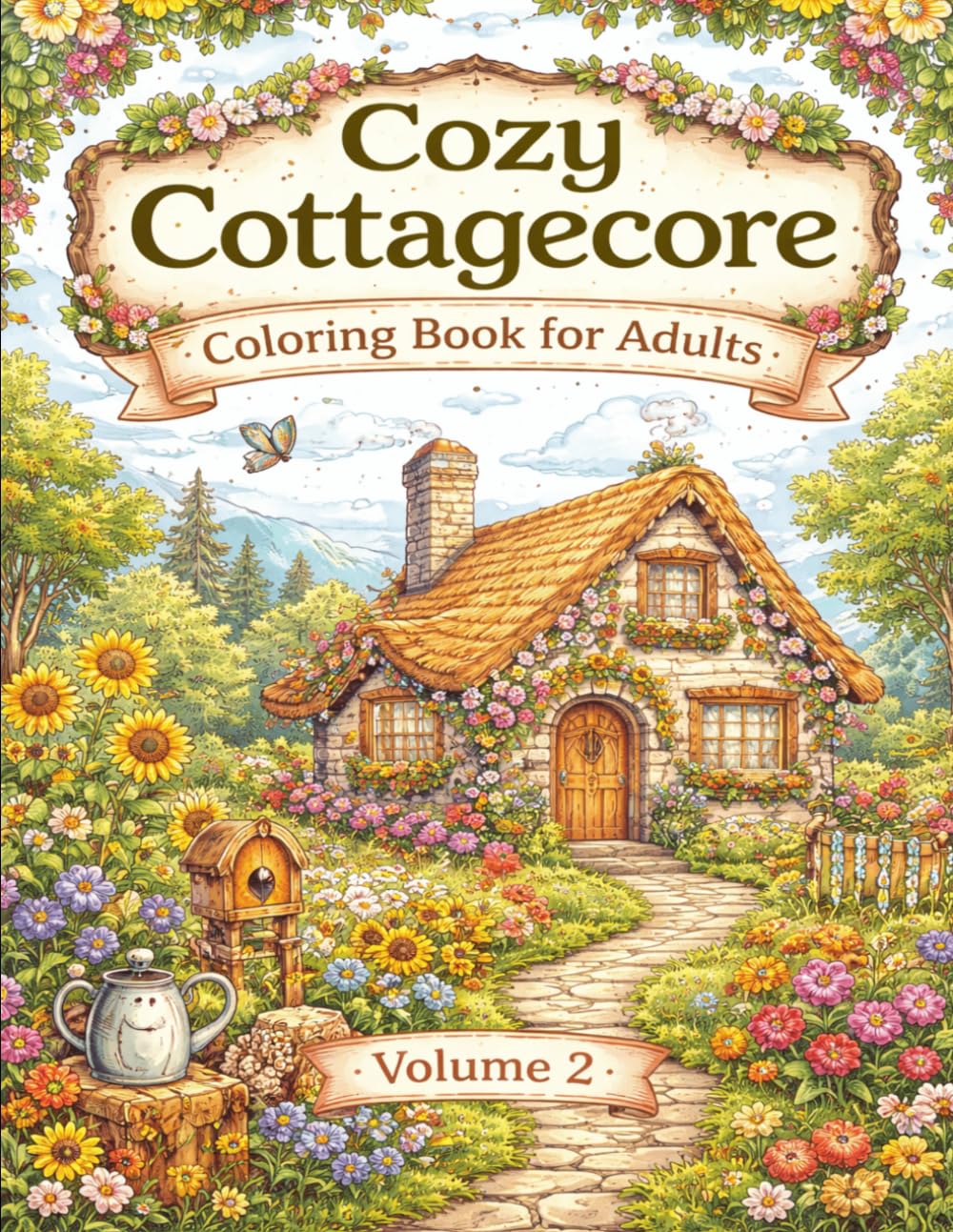 Cozy Cottagecore Coloring Book for Adults – Volume 2: Relaxing Countryside Cottages, Flower Gardens, Cute Animals and Peaceful Scenes for Stress Relief