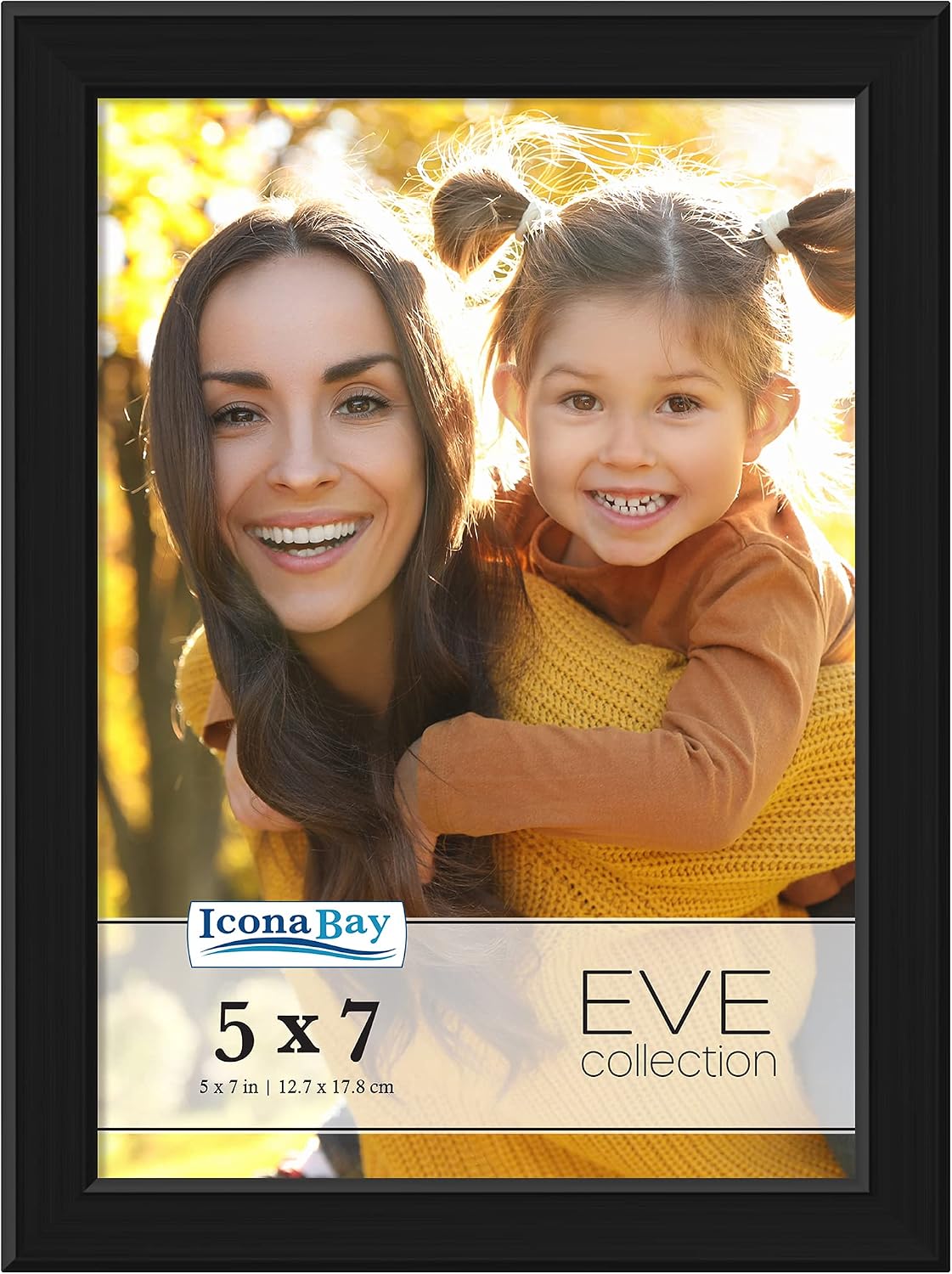 Icona Bay 5x7 Black Picture Frame, Modern Double-Beveled Frame, Tabletop or Wall Mount, Eve Collection