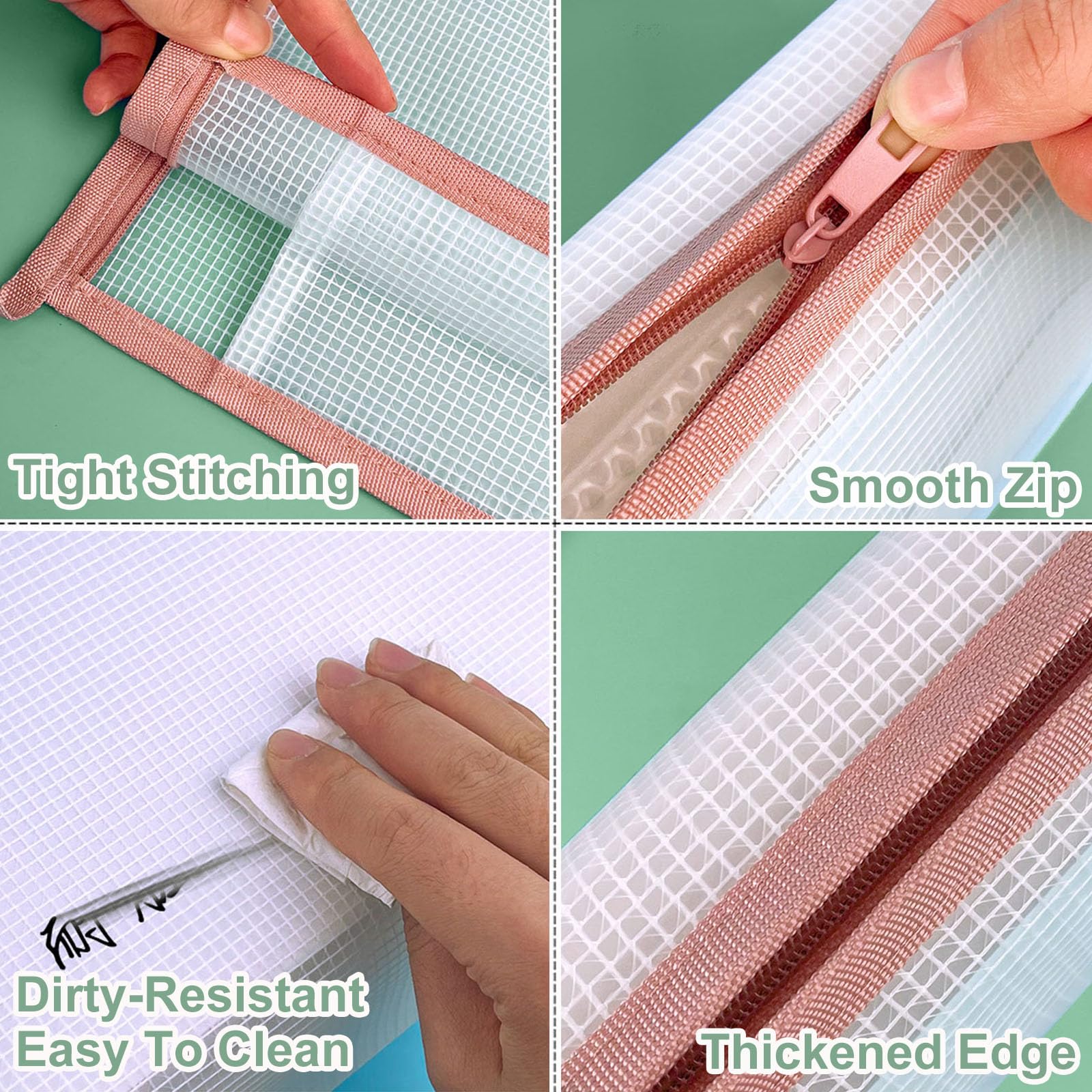 Oaygat 2 Pack A3 Plastic Wallets Folders Zipped Document Wallets File Folders Large Capacity Document Folders PocketsWaterproof Travel Storage Pouch Transparent School Book Bag Envelopes Mesh File Bag - Image 3