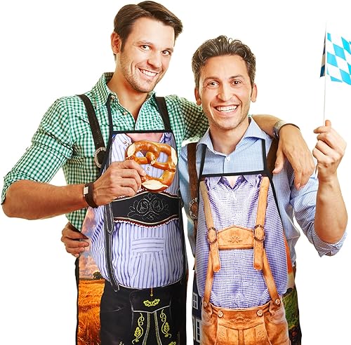 Miniatura 5 de Eurzom Delantal de Oktoberfest, 4 piezas, decoraciones de fiesta de Oktoberfest, delantal de cocina alemana, disfraz para festival de cerveza bávara