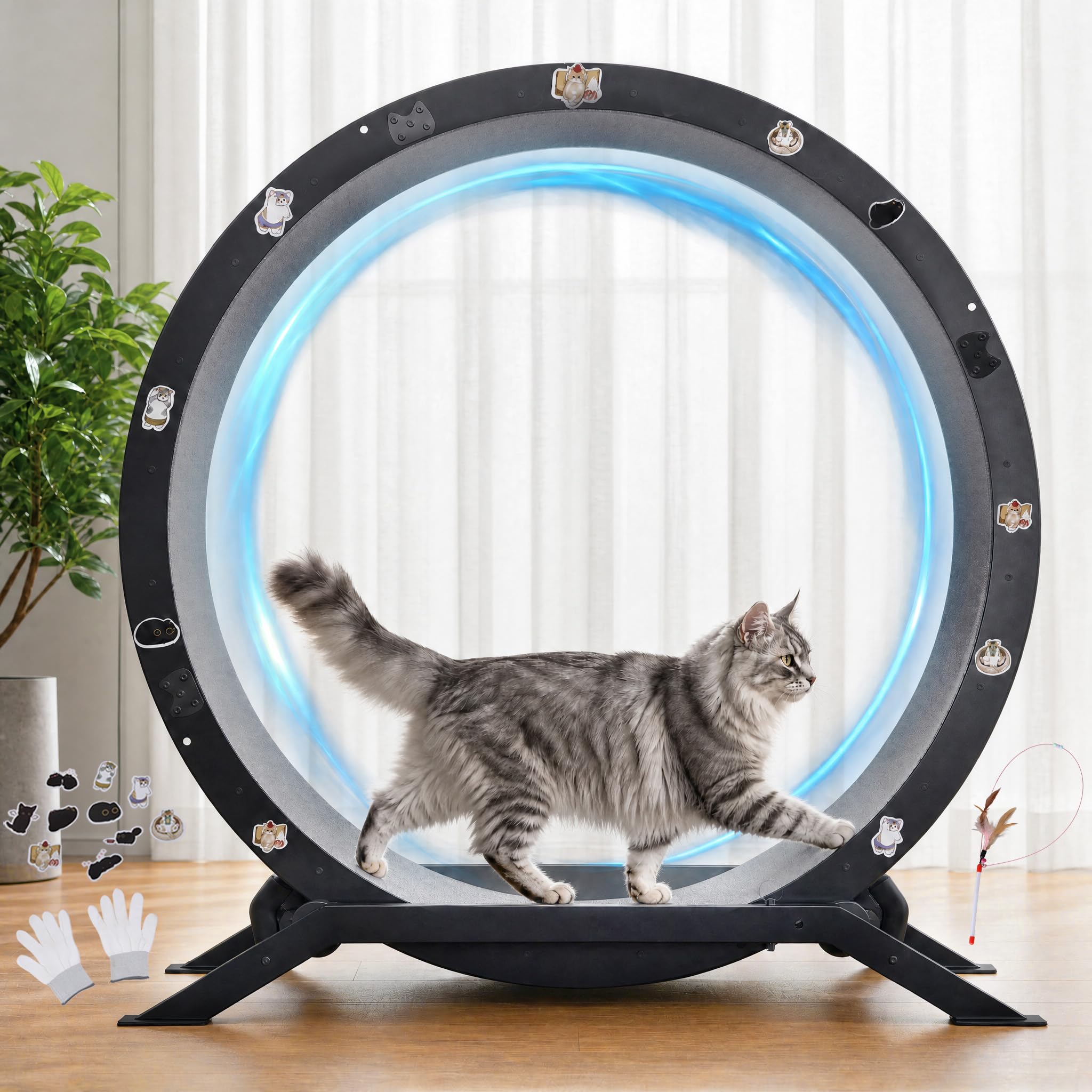 GTPLAYER Cat Wheels, 40" Diameter, Large Cat Exercise Wheel for Indoor Cats cat Treadmill Metal with Detachable Carpet & Teaser/Stickers