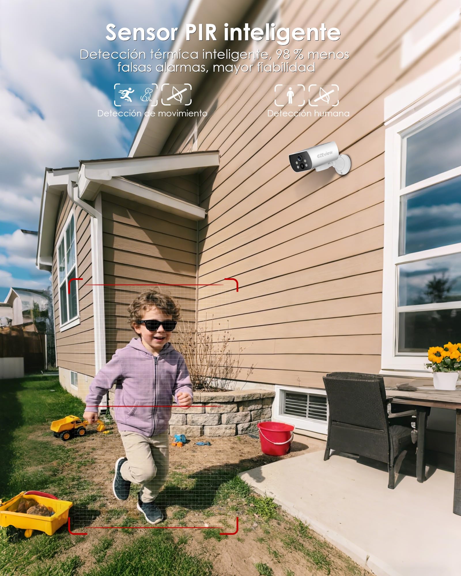 CZEview 3K 5MP Cámara Vigilancia WiFi Exterior Solar con Batería | Magnética sin Taladrar, Visión Nocturna Color, 300° Giro, Detección de Personas con Alarma, Audio Bidireccional, IP65