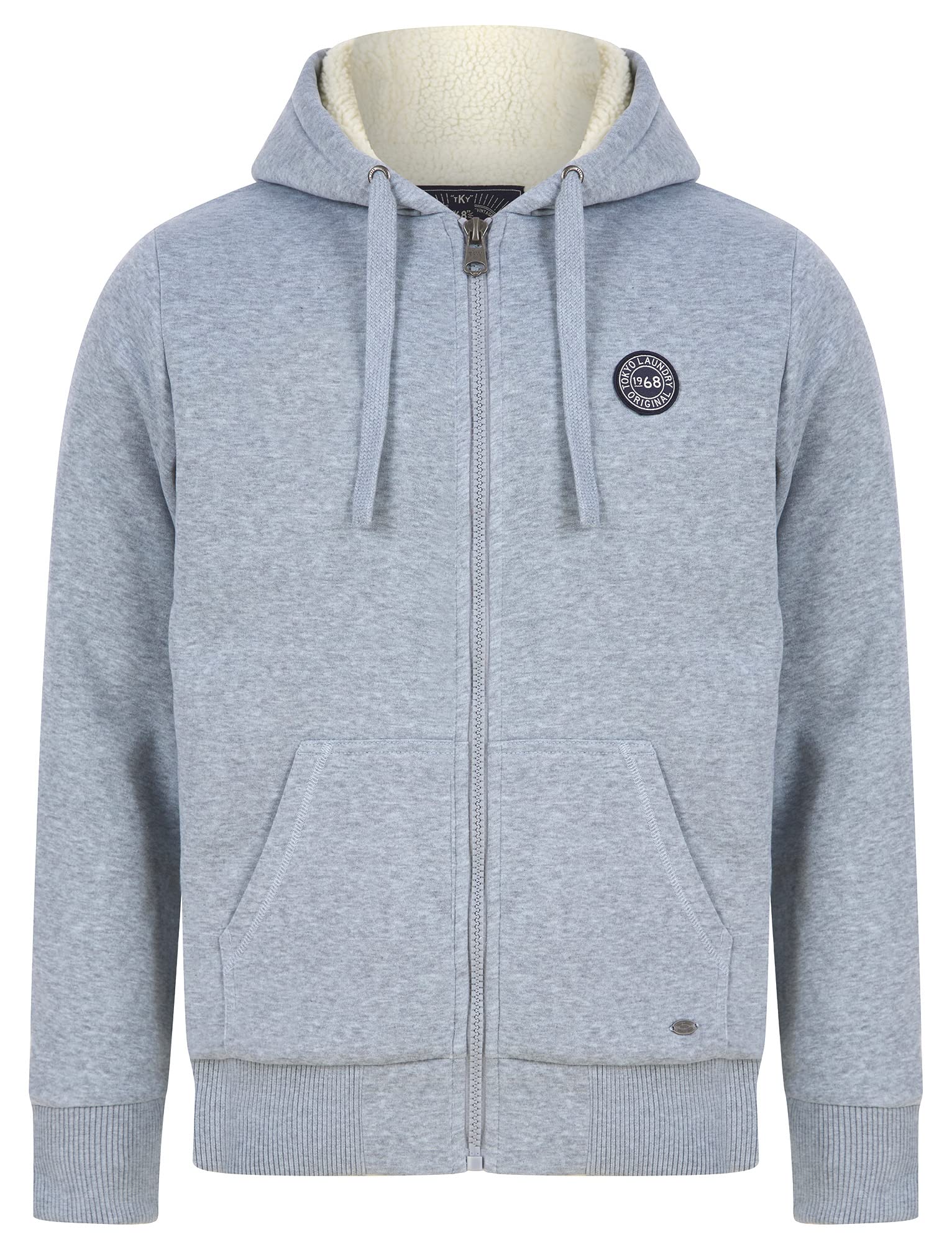 Tokyo Laundry Men's Light Grey Marl Billsburg Zip Through Fleece Lined Hooded Top
