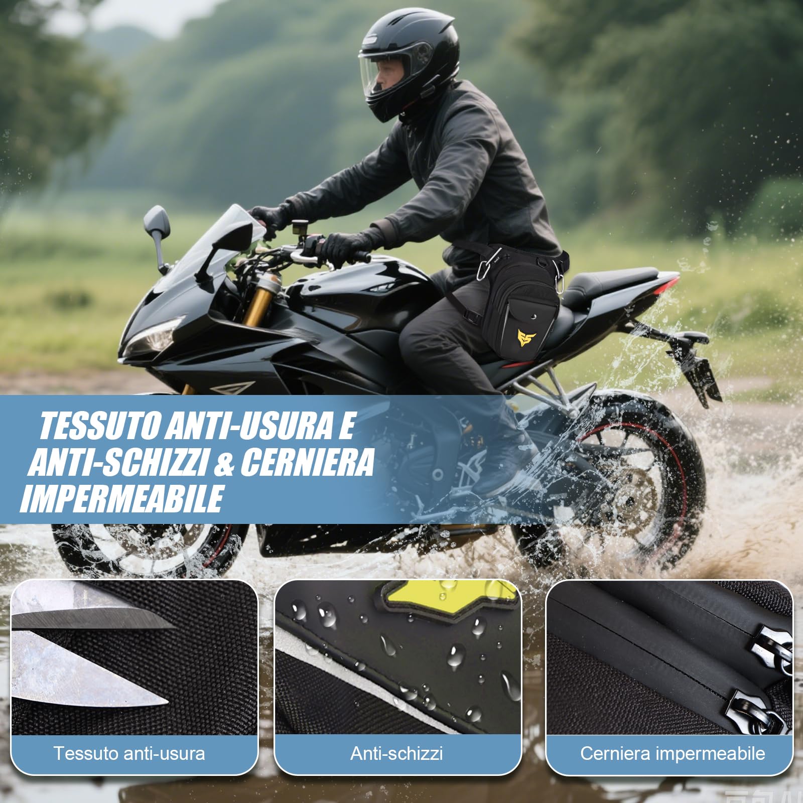 Eshow Marsupio da Gamba Moto, Borsa Cosciale Espandibile con Fibbia Borraccia e Striscia Riflettente per Uomo e Donna, Borsello Sportivo con Multitache per Trekking Ciclismo Viaggio Campeggio Pesca